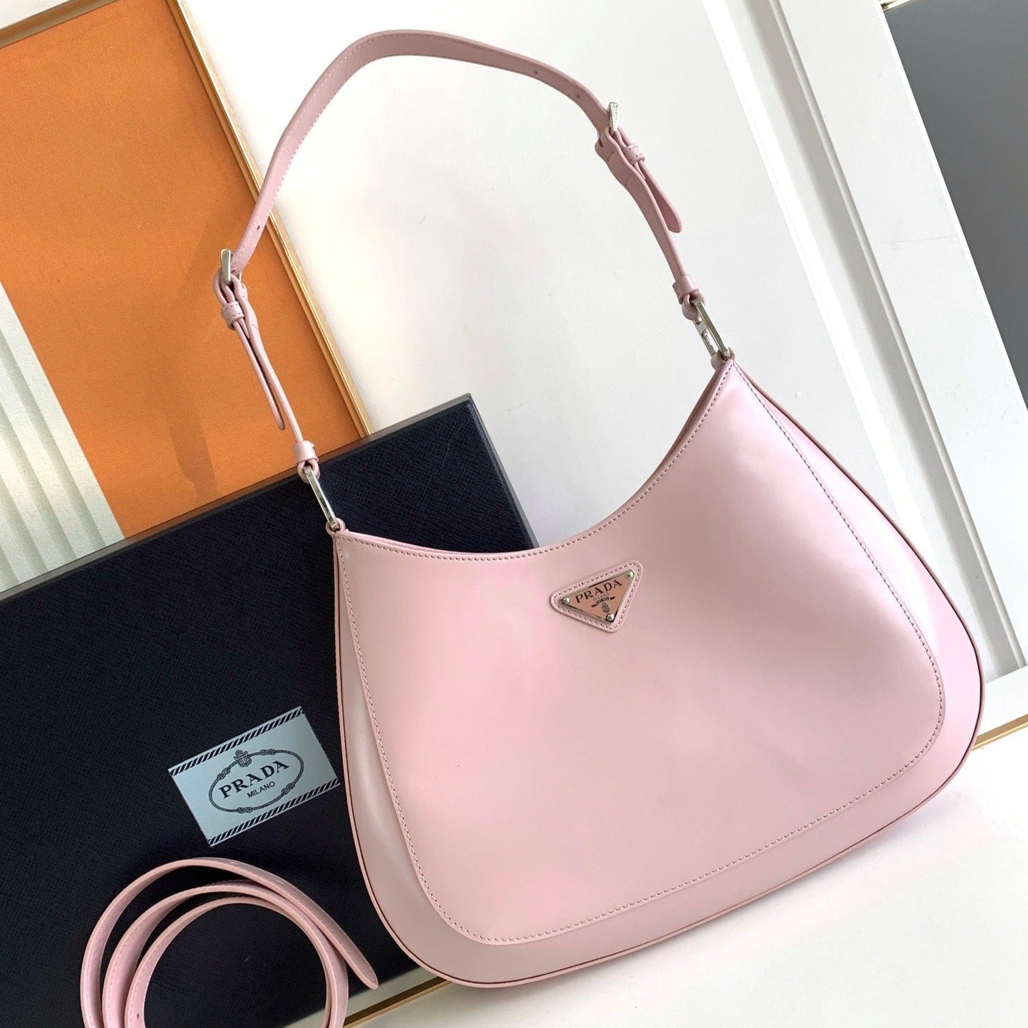 Luxury PradaCLEO 30 PINK BRUSHED LEATHER SHOULDER BAG