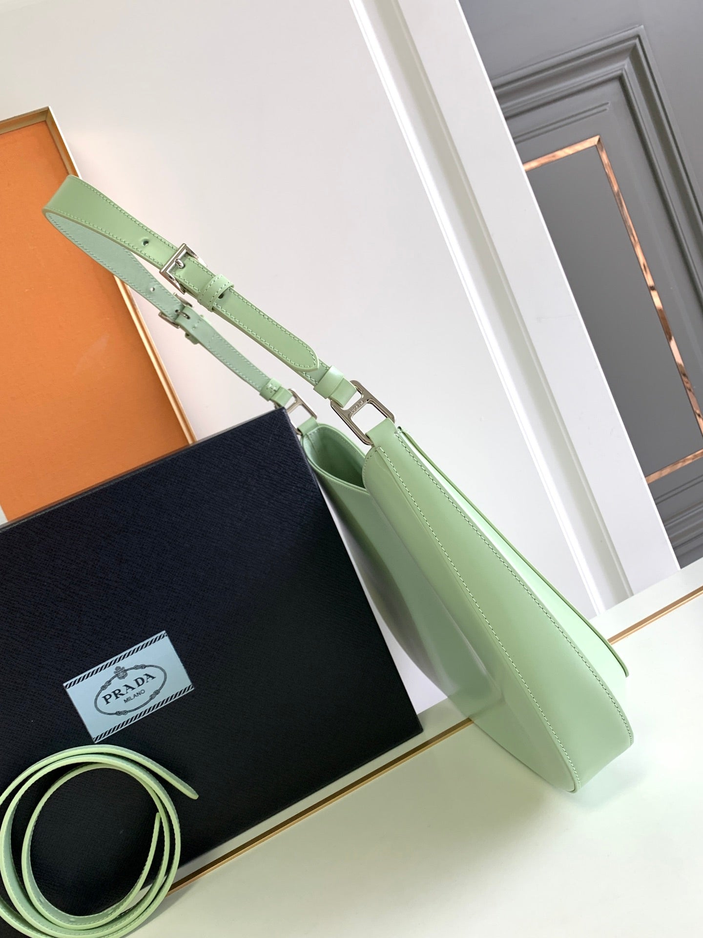 Luxury PradaCLEO 30 LIGHT GREEN BRUSHED LEATHER SHOULDER BAG