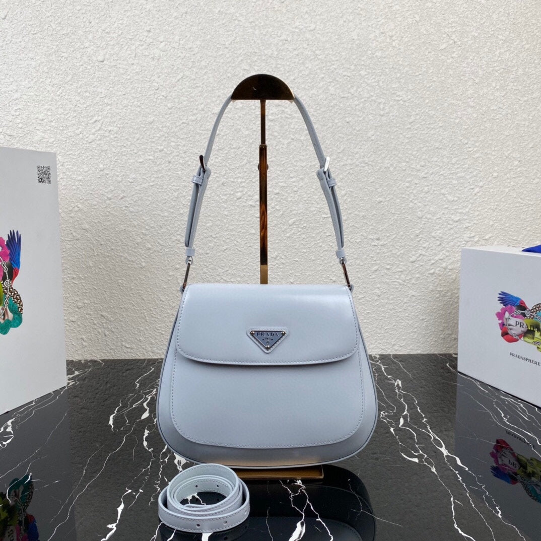 Luxury PradaCLEO 24 CLOUD BLUE BRUSHED LEATHER SHOULDER BAG