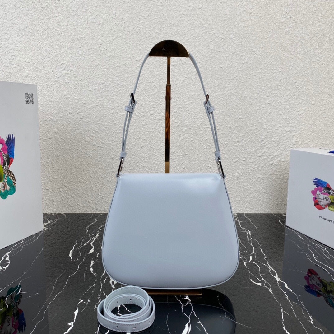 Luxury PradaCLEO 24 CLOUD BLUE BRUSHED LEATHER SHOULDER BAG