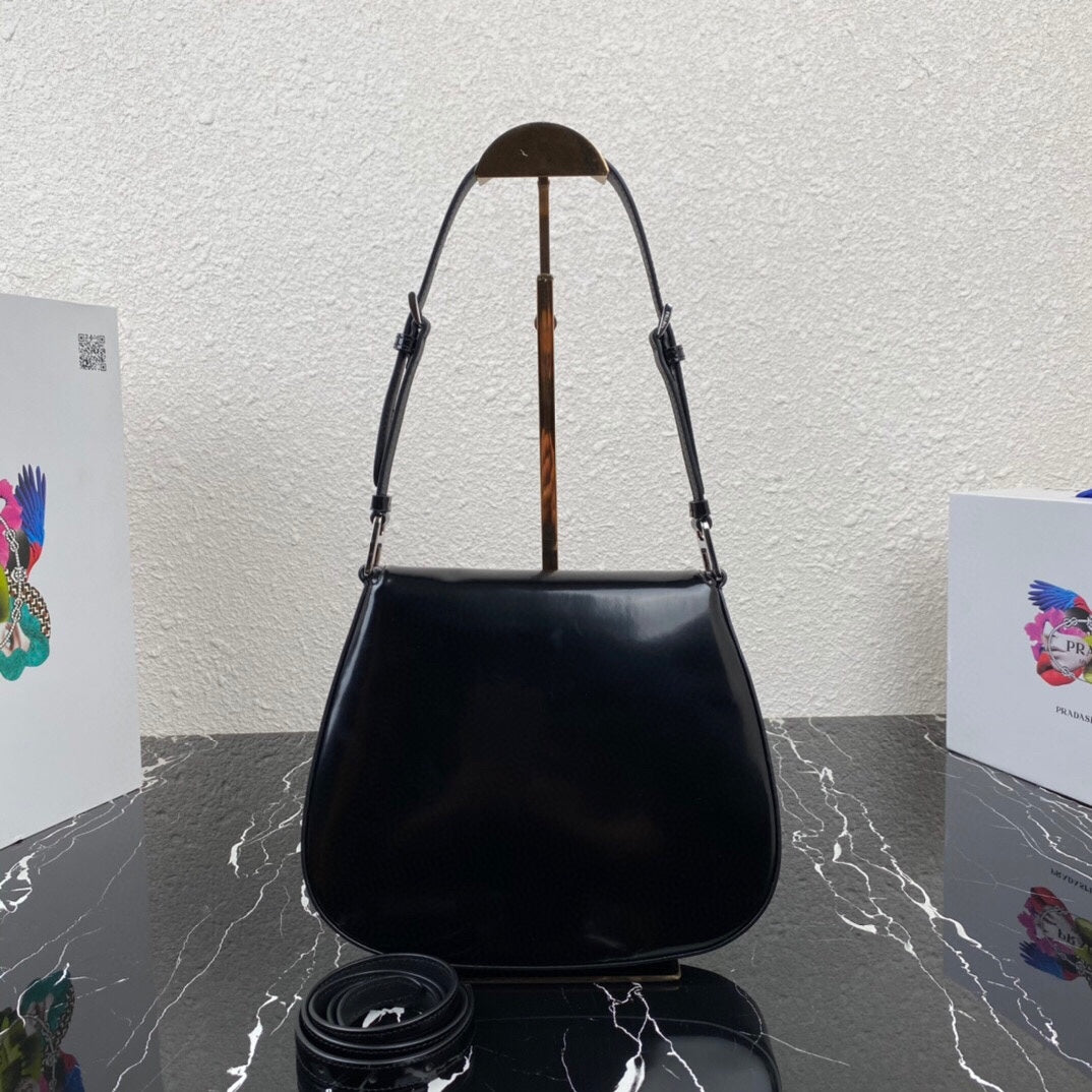 Luxury PradaCLEO 24 BLACK BRUSHED LEATHER SHOULDER BAG