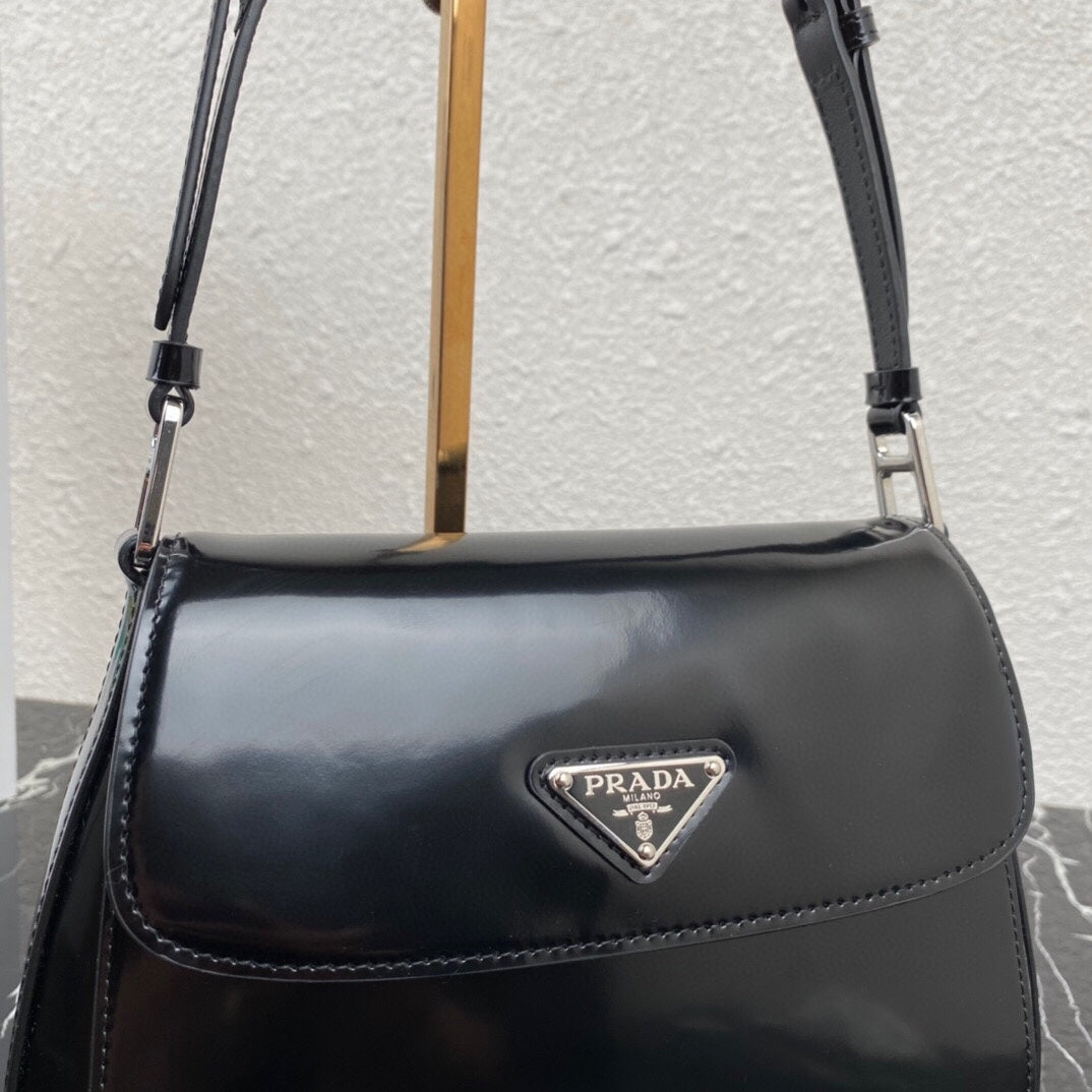 Luxury PradaCLEO 24 BLACK BRUSHED LEATHER SHOULDER BAG