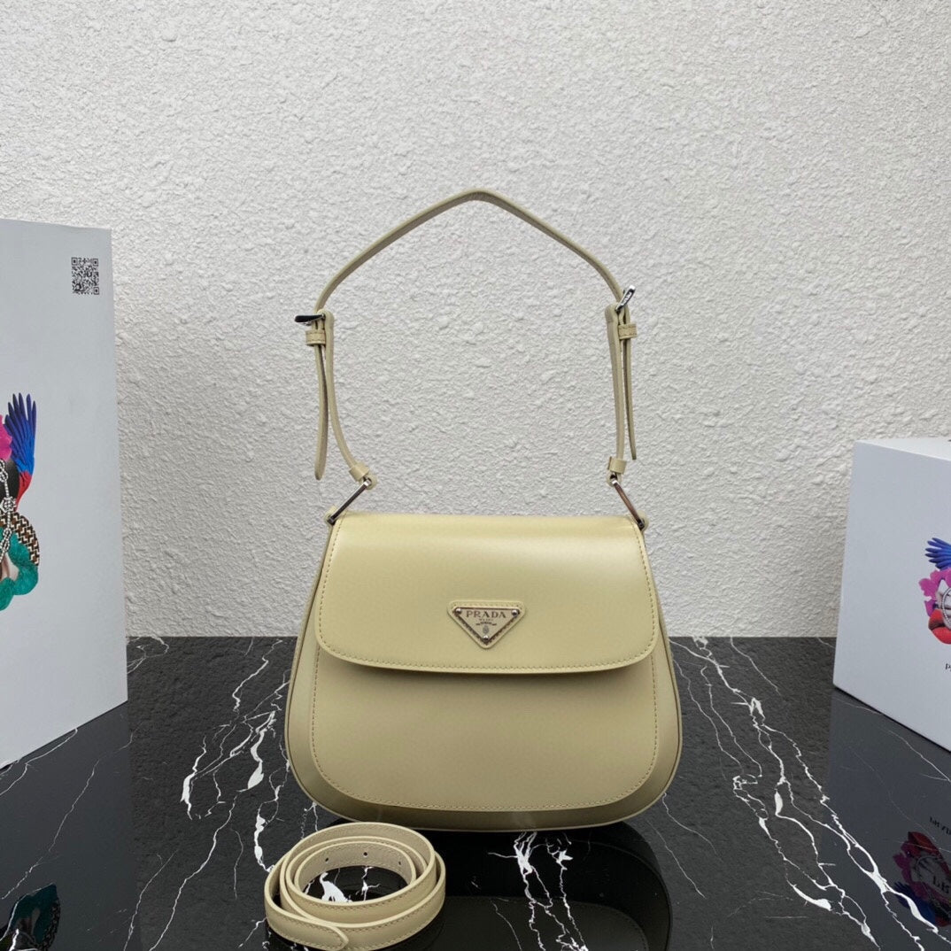 Luxury PradaCLEO 24 BEIGE BRUSHED LEATHER SHOULDER BAG