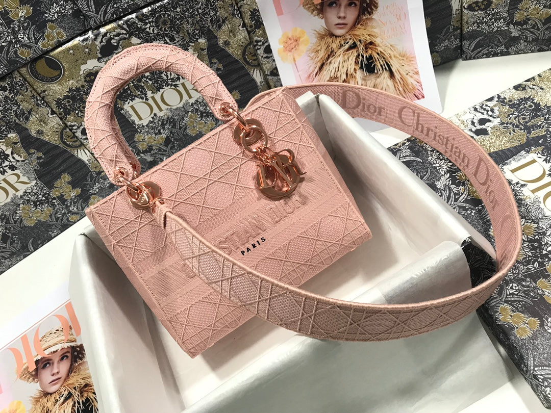 Luxury DiorMEDIUM LADY D-LITE 24 PINK CANNAGE EMBROIDERY