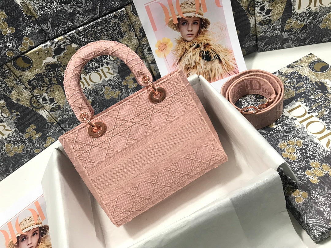 Luxury DiorMEDIUM LADY D-LITE 24 PINK CANNAGE EMBROIDERY