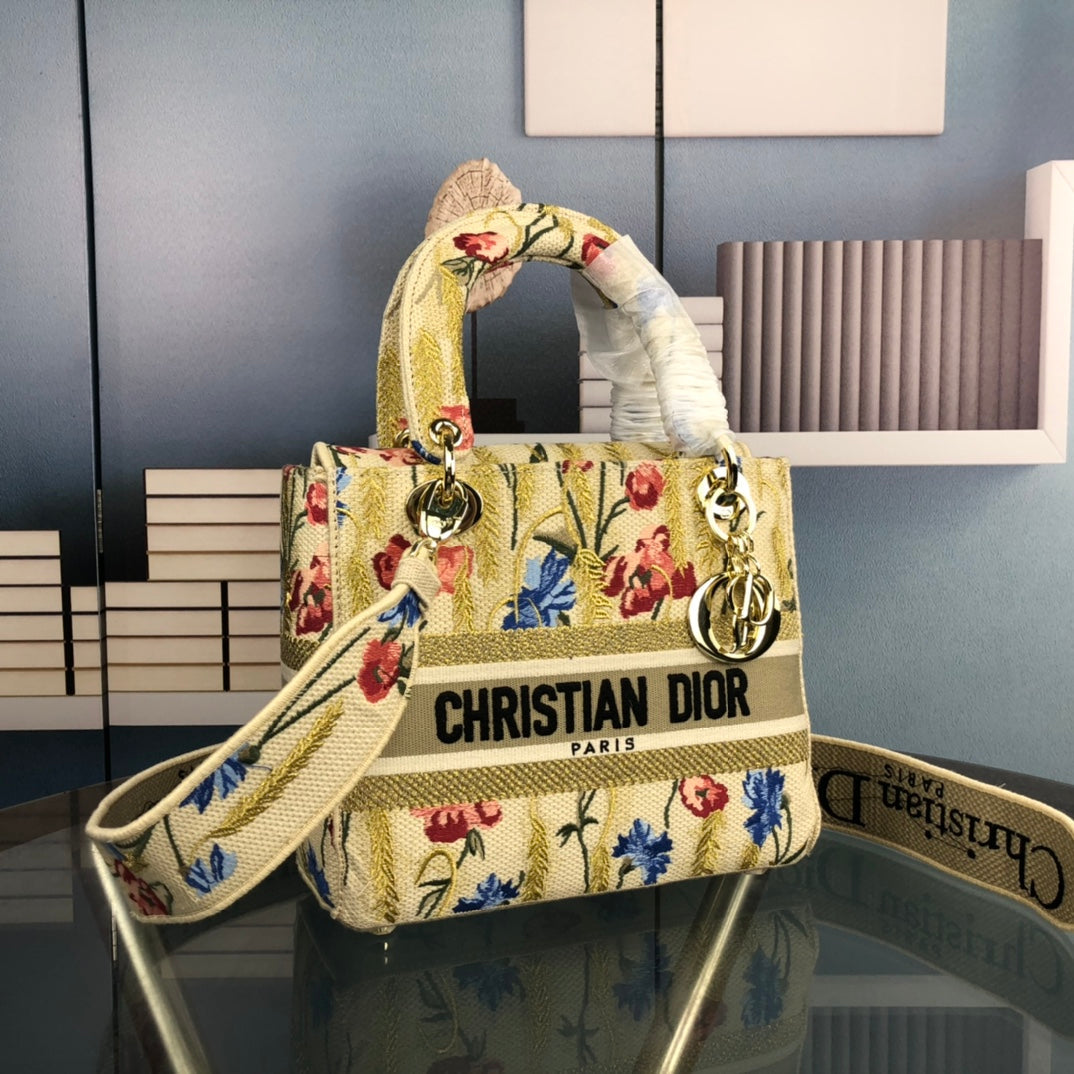 Luxury DiorMEDIUM LADY D-LITE 24 YELLOW MULTI COLOR PAISLEY EMBROIDERY