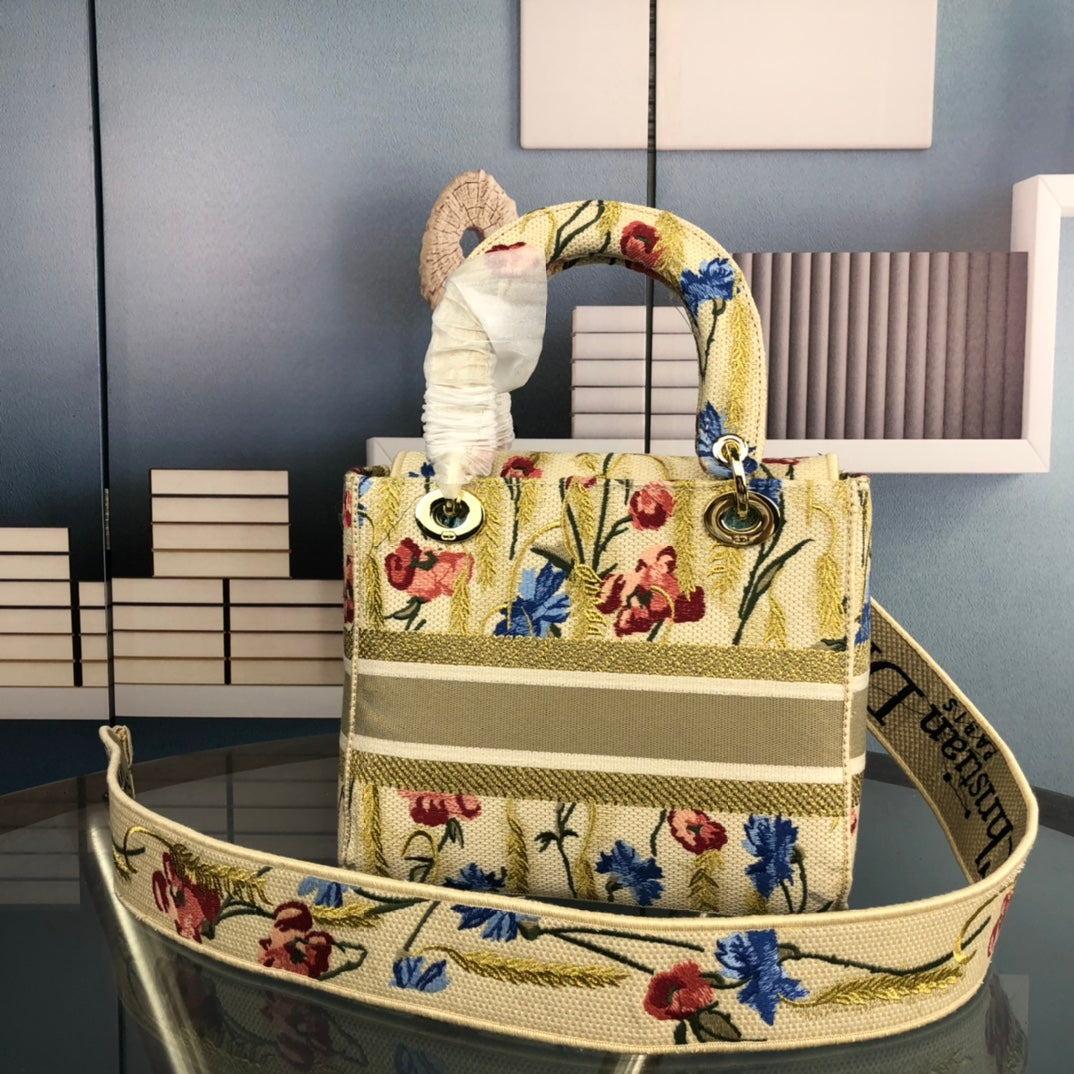 Luxury DiorMEDIUM LADY D-LITE 24 YELLOW MULTI COLOR PAISLEY EMBROIDERY