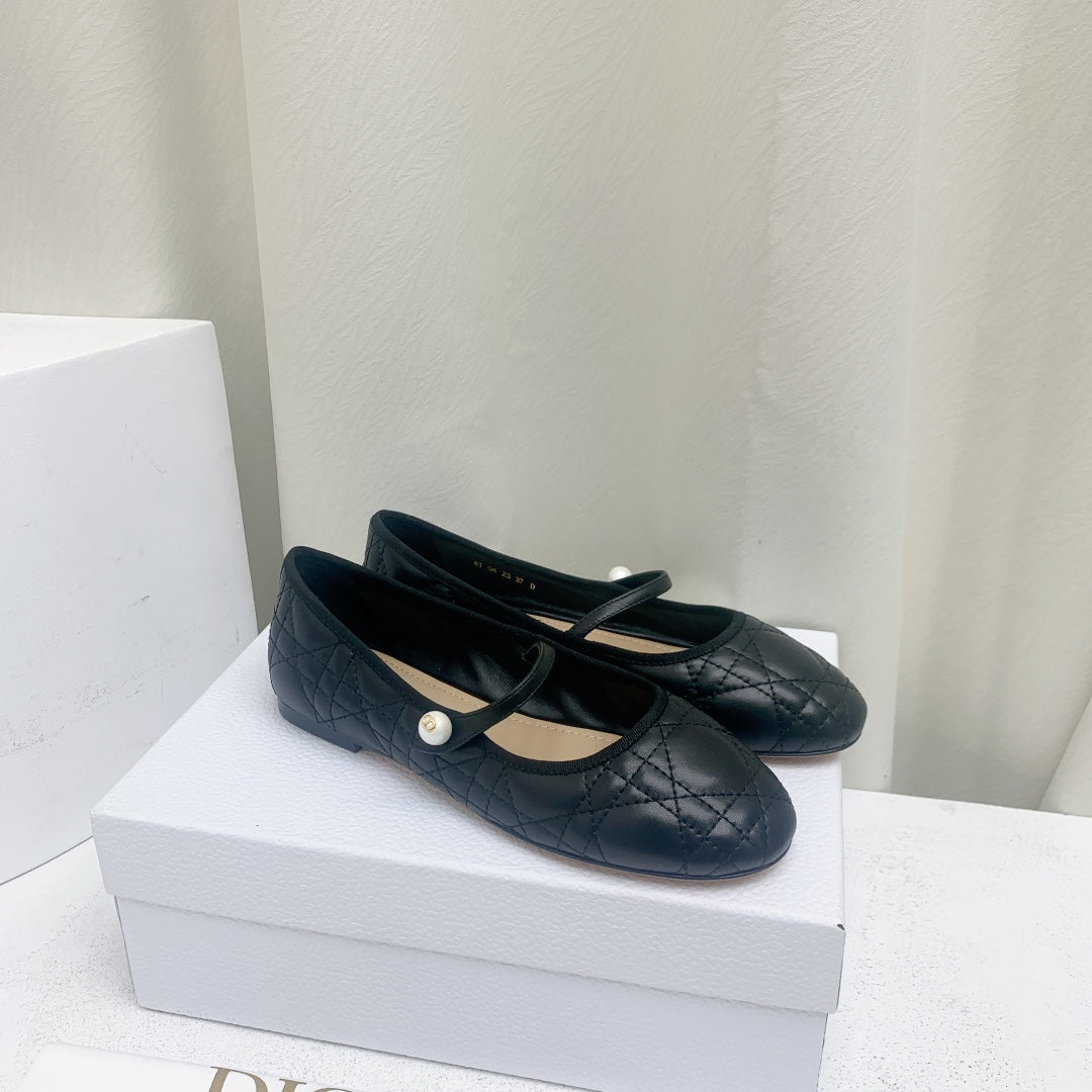 Luxury DiorBALLET FLAT BLACK MOP MIDDLE