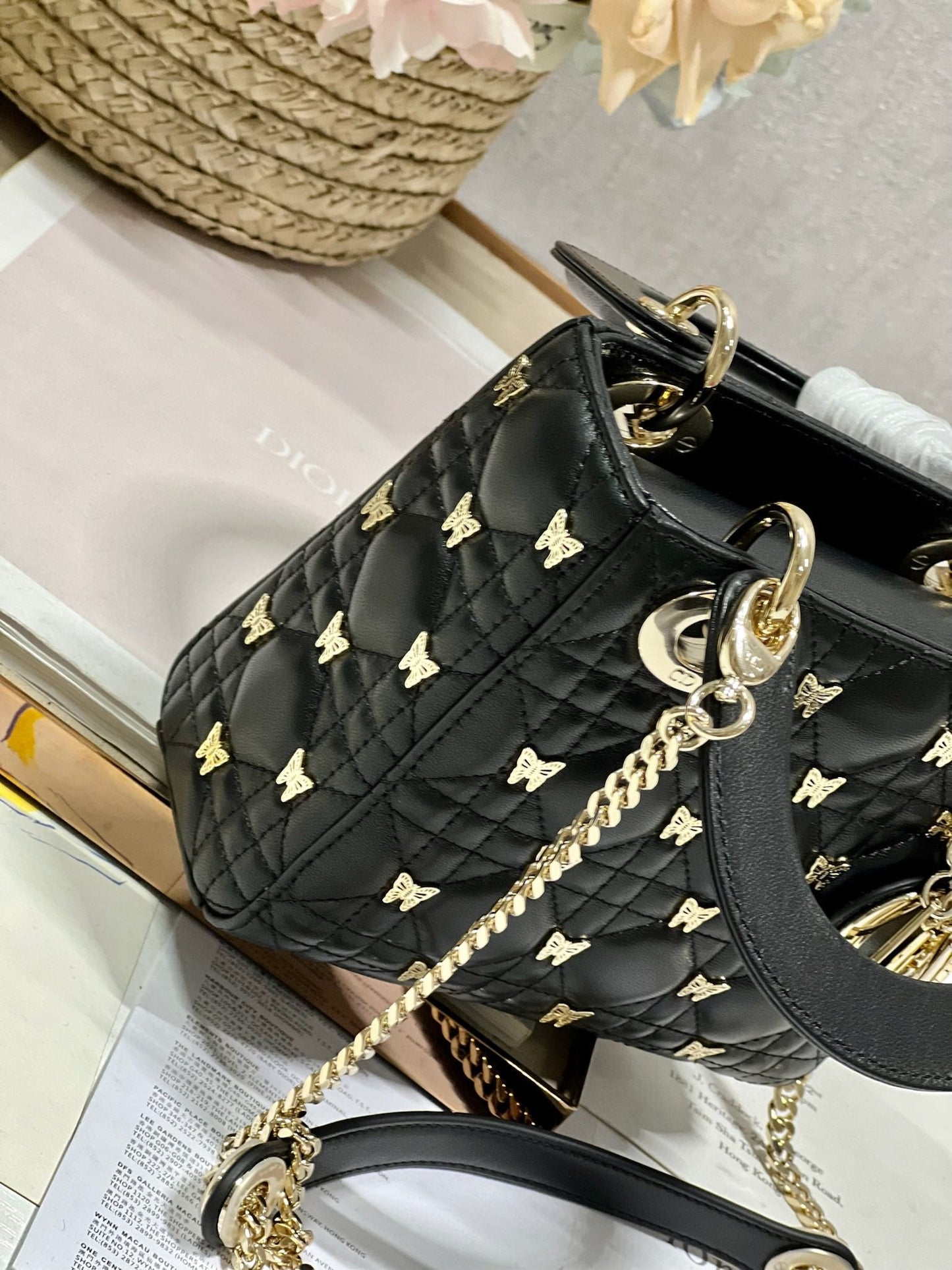Luxury DiorMINI LADY 17 BUTTERFLY STUD BLACK LAMBSKIN