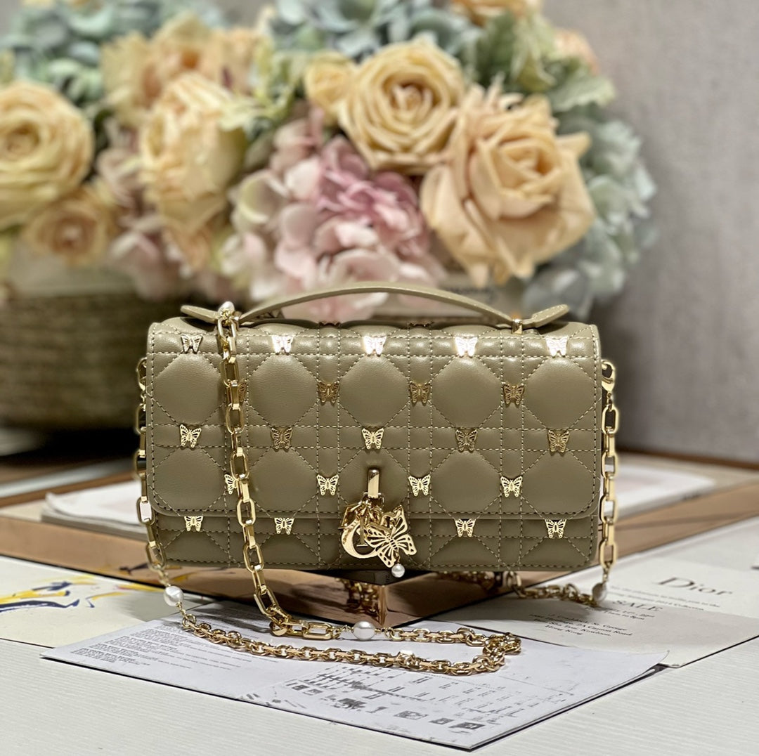 Luxury DiorMISS LADY 21 BUTTERFLY STUD OLIVE LAMBSKIN
