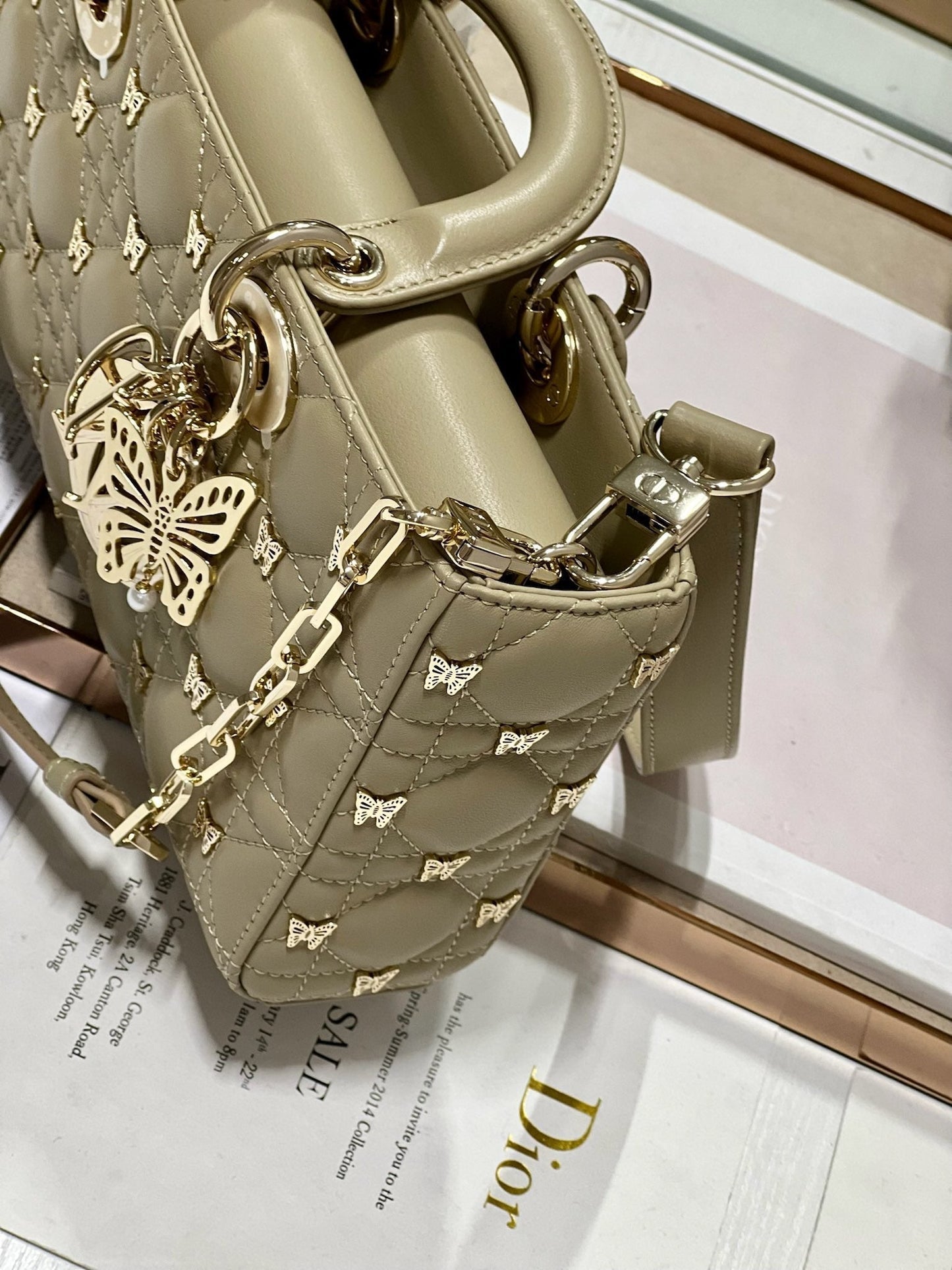 Luxury DiorMEDIUM LADY D-JOY 26 BUTTERFLY STUD OLIVE LAMBSKIN