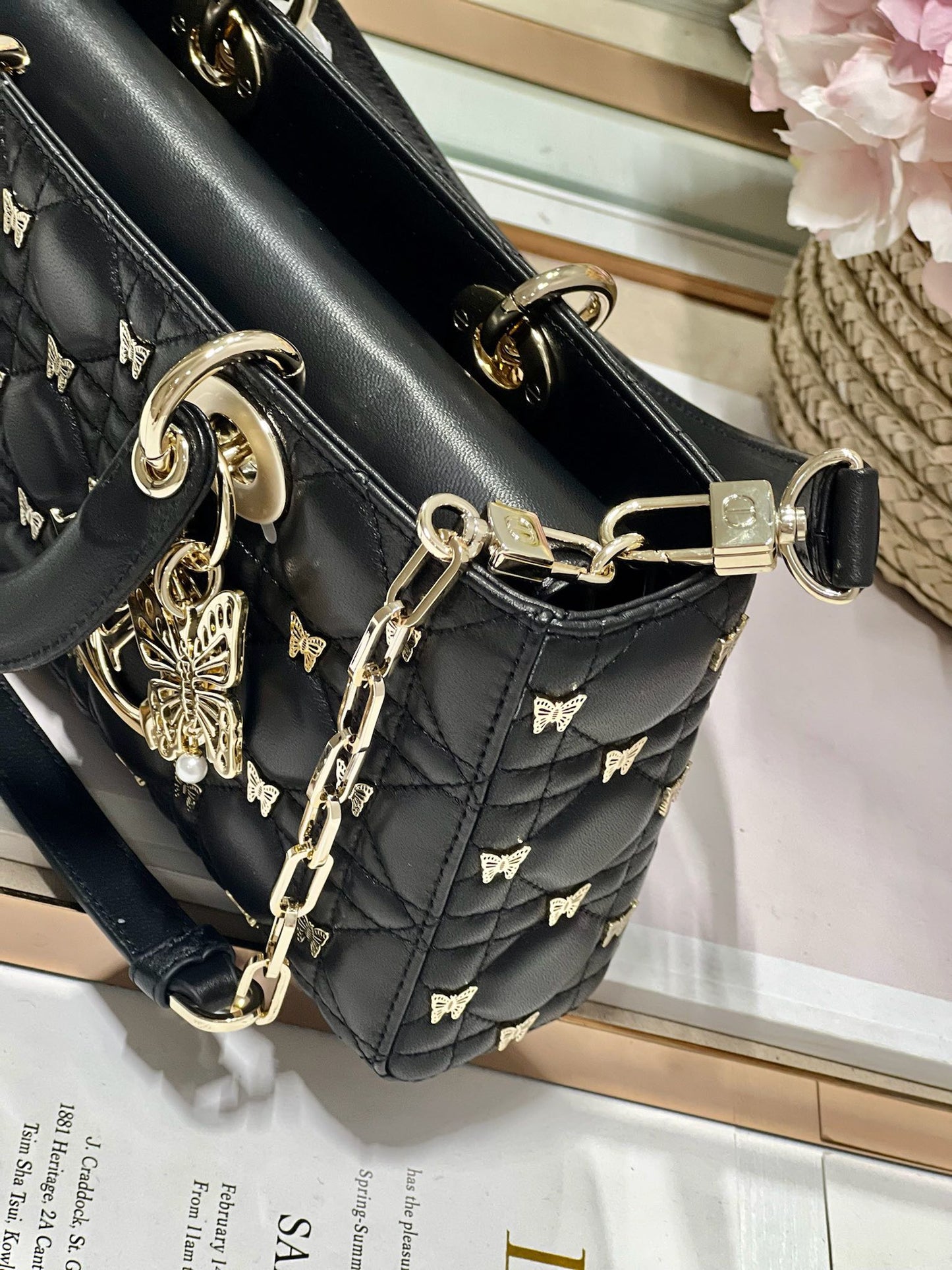 Luxury DiorMEDIUM LADY D-JOY 26 BUTTERFLY STUD BLACK LAMBSKIN