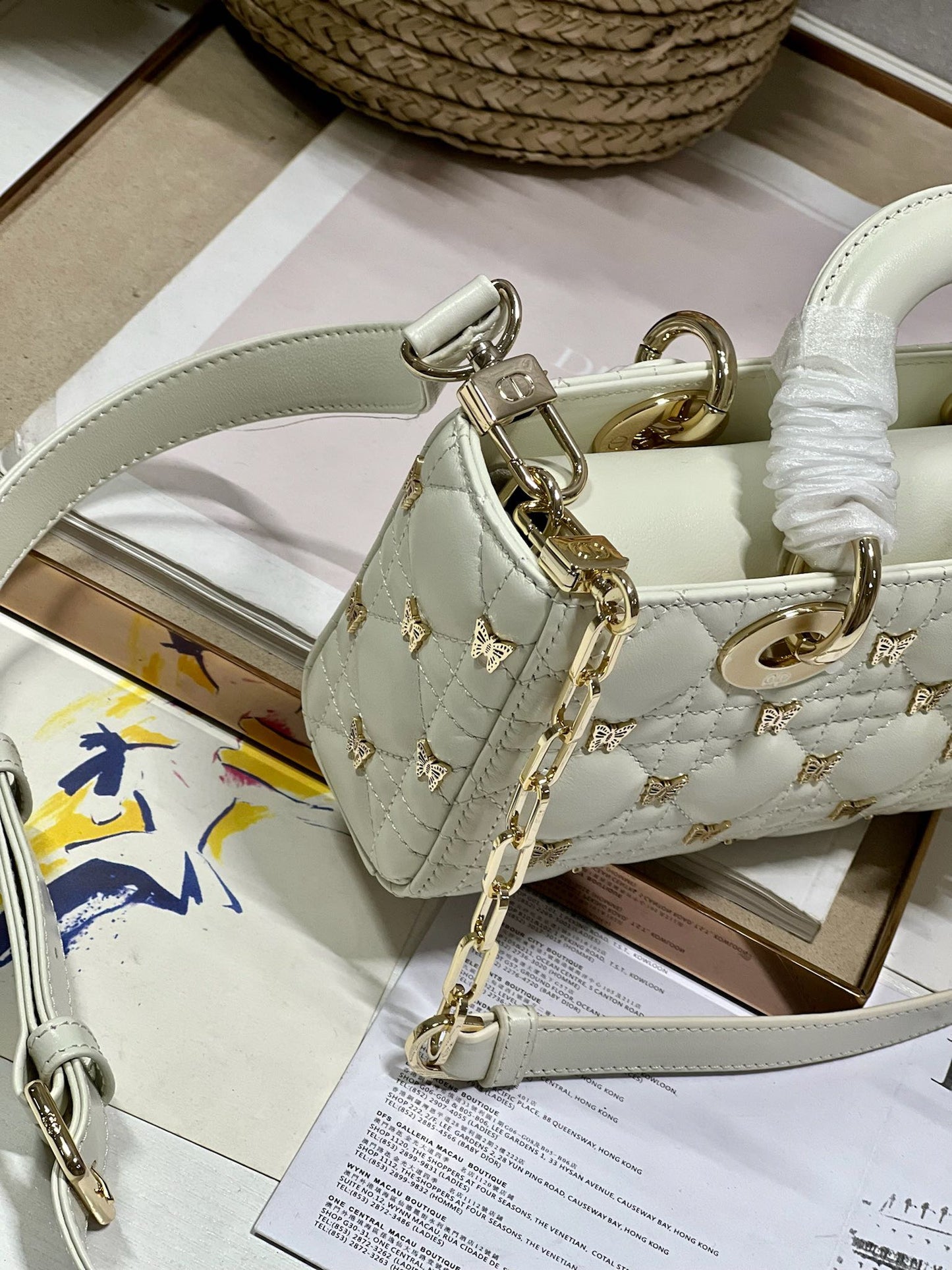 Luxury DiorSMALL LADY D-JOY 22 BUTTERFLY STUD WHITE LAMBSKIN
