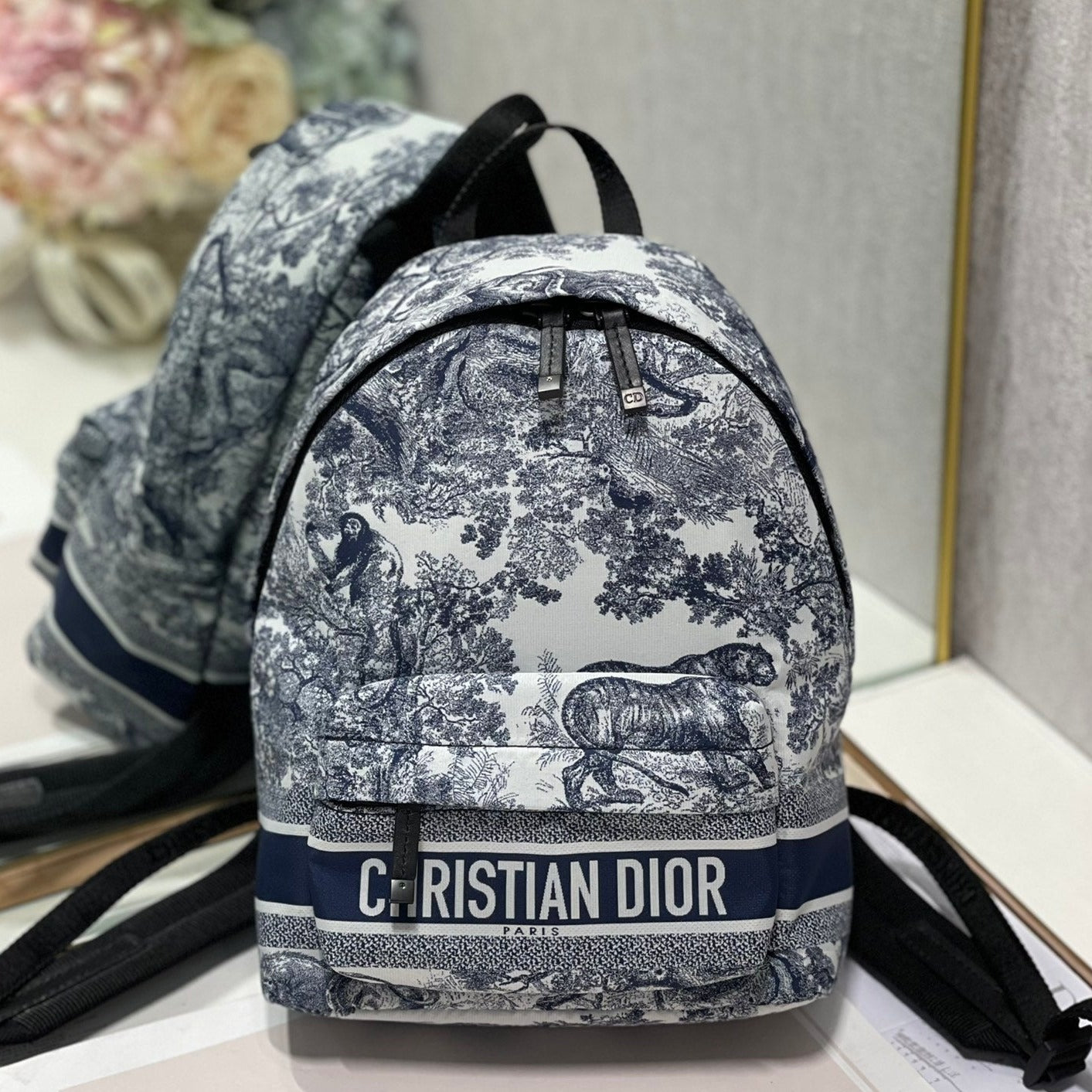 Luxury DiorTRAVEL BACKPACK 20CM WHITE BLUE OBLIQUE JACQUARD
