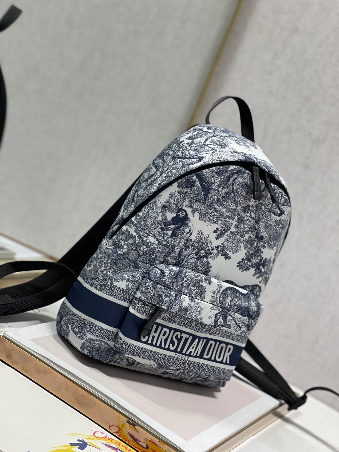 Luxury DiorTRAVEL BACKPACK 20CM WHITE BLUE OBLIQUE JACQUARD