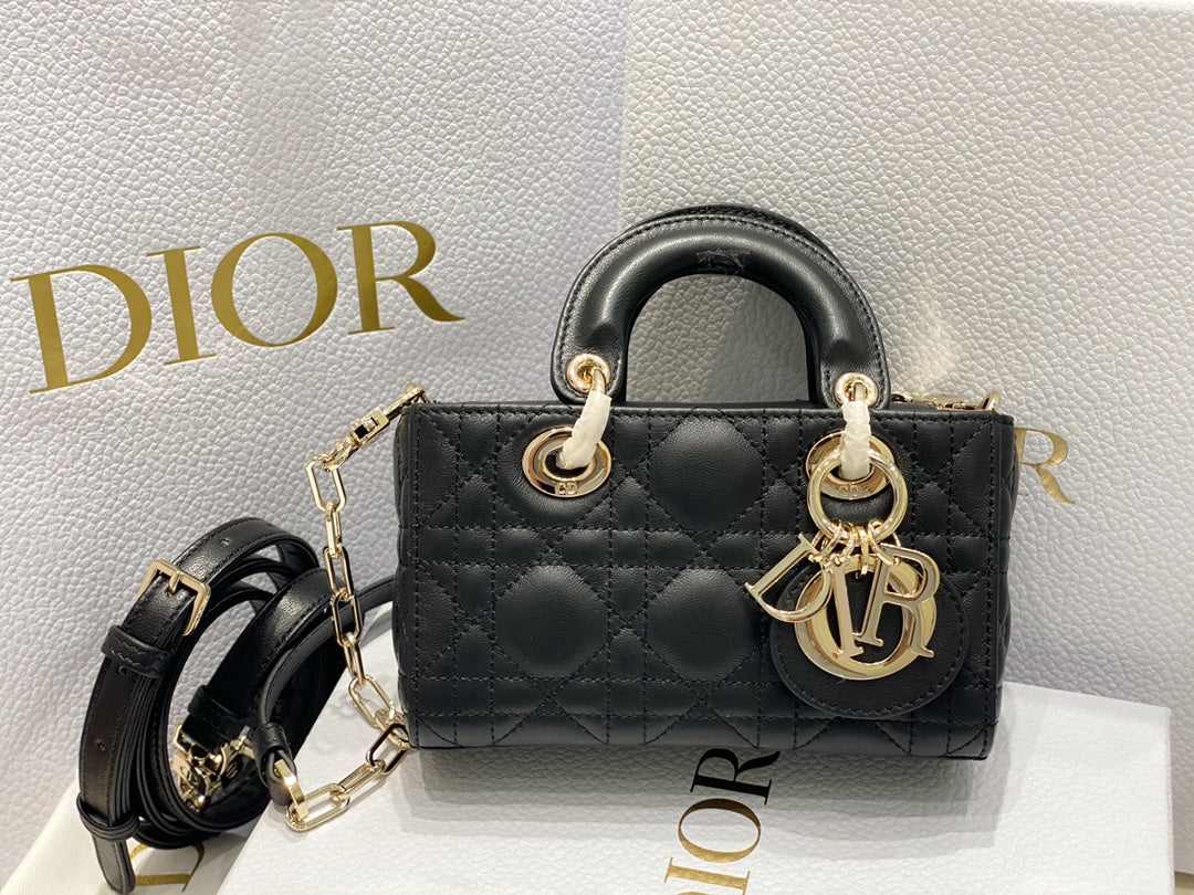 Luxury DiorMICRO LADY D-JOY 16.5 BLACK LAMBSKIN