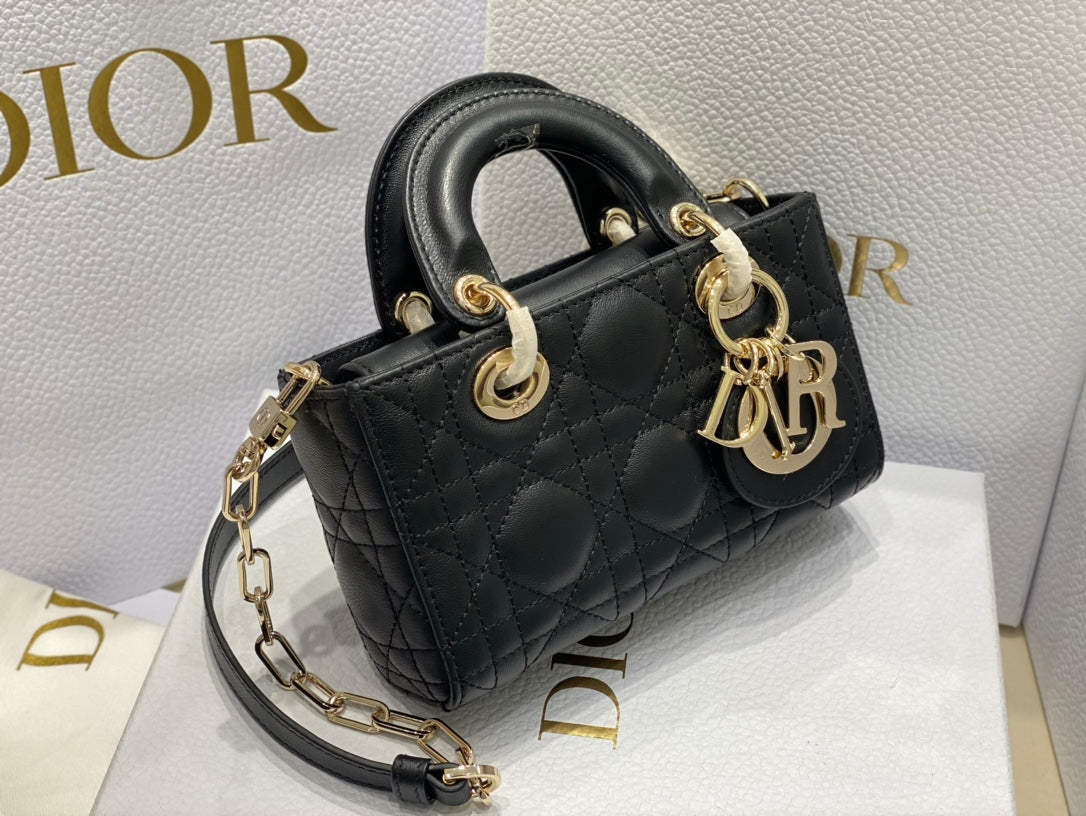 Luxury DiorMICRO LADY D-JOY 16.5 BLACK LAMBSKIN