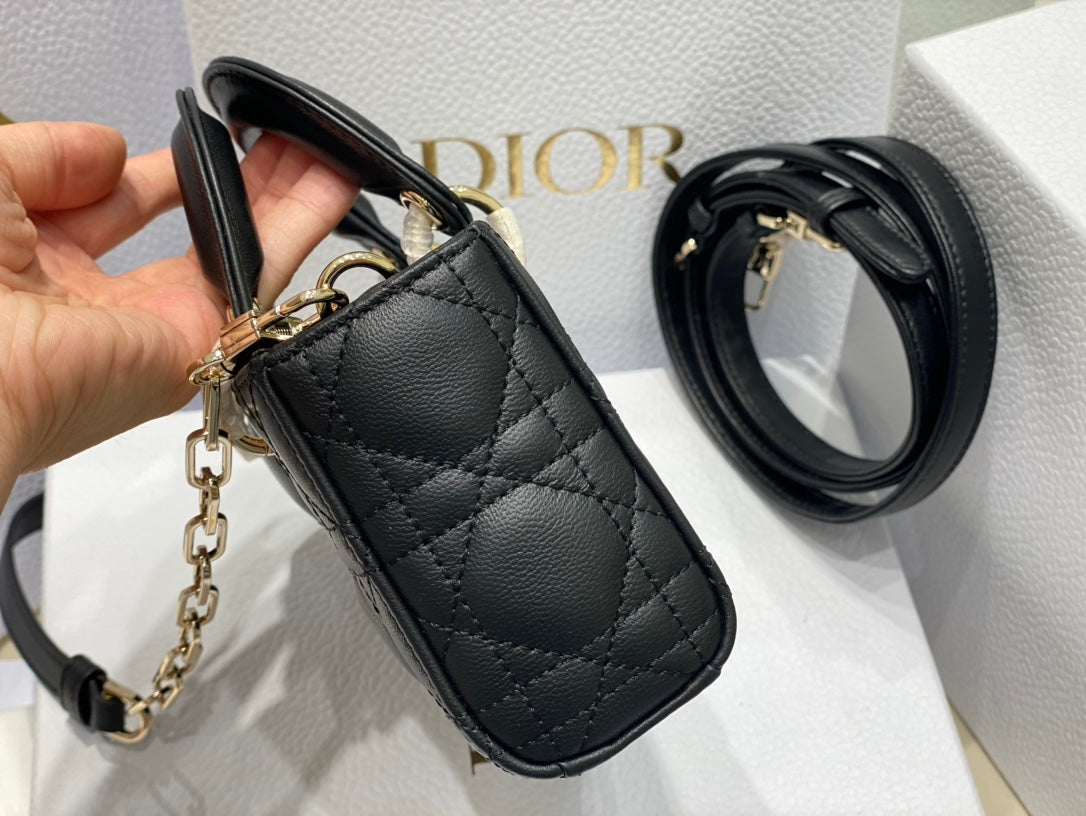 Luxury DiorMICRO LADY D-JOY 16.5 BLACK LAMBSKIN