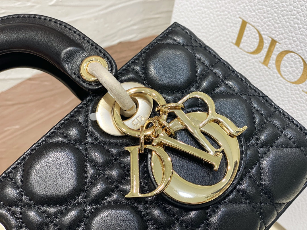 Luxury DiorSMALL LADY D-JOY 22 BLACK LAMBSKIN