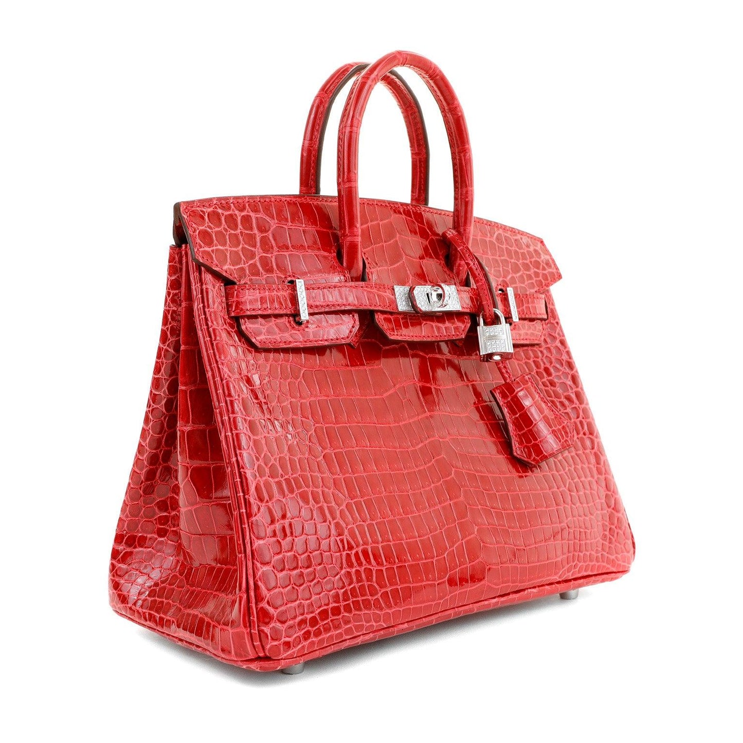 Luxury Hermes 25cm Braise Red Crocodile Birkin w/ Diamond White Gold Hardware