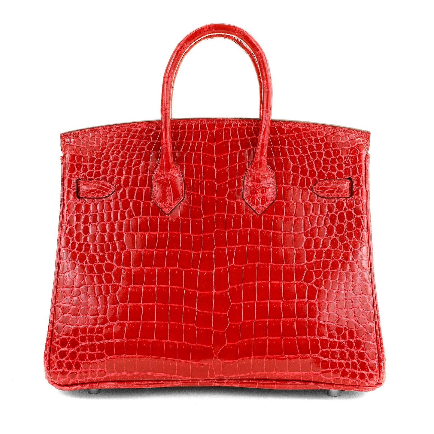Luxury Hermes 25cm Braise Red Crocodile Birkin w/ Diamond White Gold Hardware