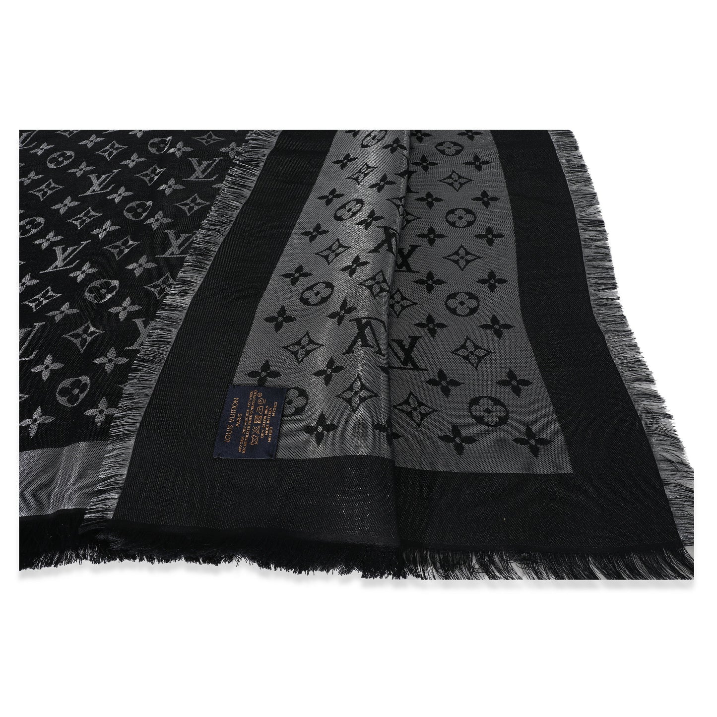 Louis Vuitton Louis Vuitton Black Silk Blend Monogram Shine Shawl