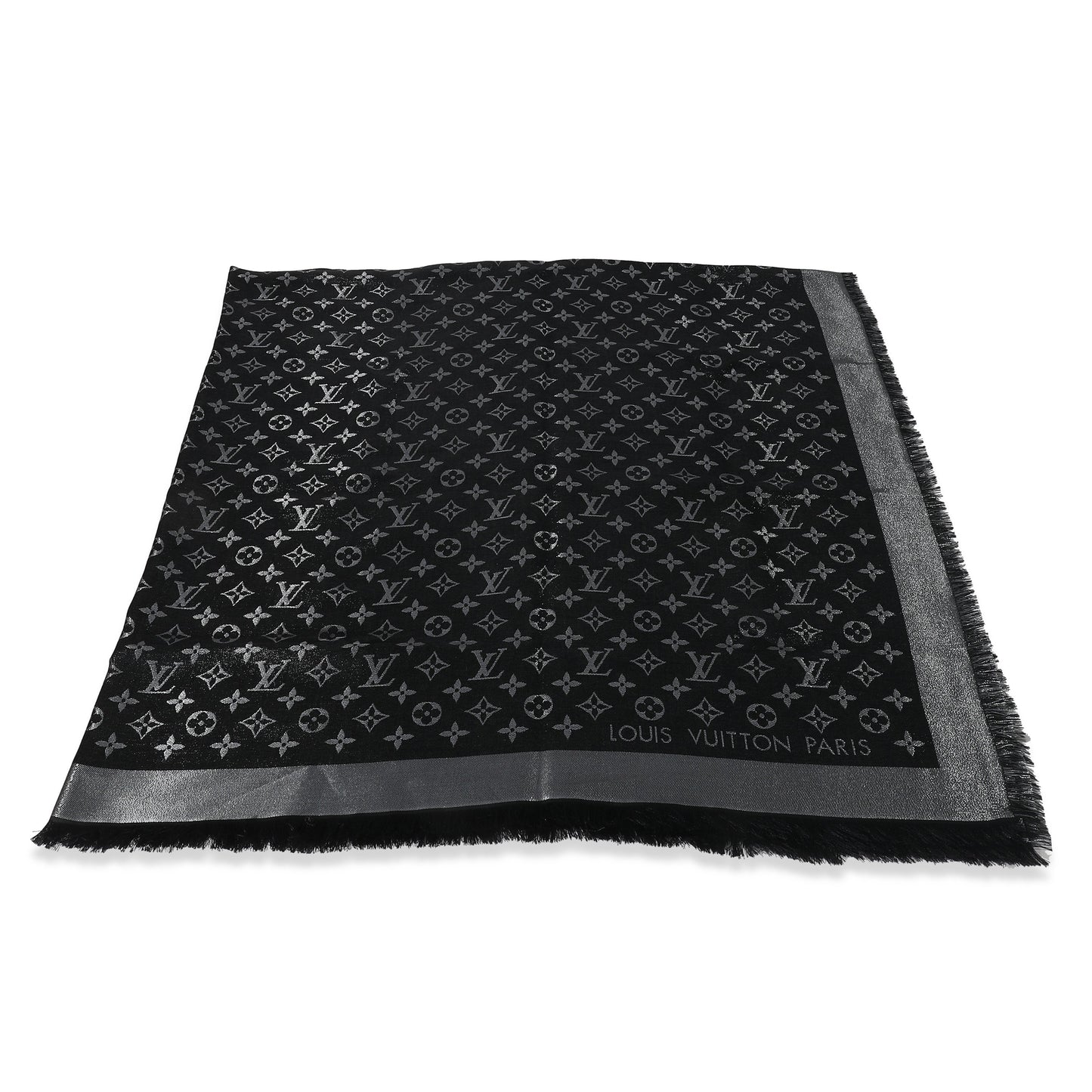 Louis Vuitton Louis Vuitton Black Silk Blend Monogram Shine Shawl