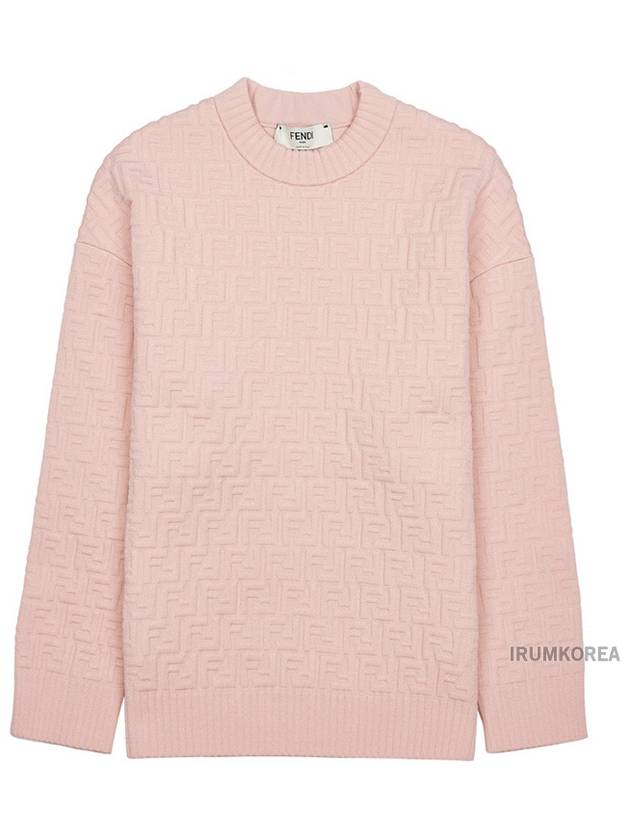 Luxury Fendi FF Logo Embossed Pullover Knit Top Pink