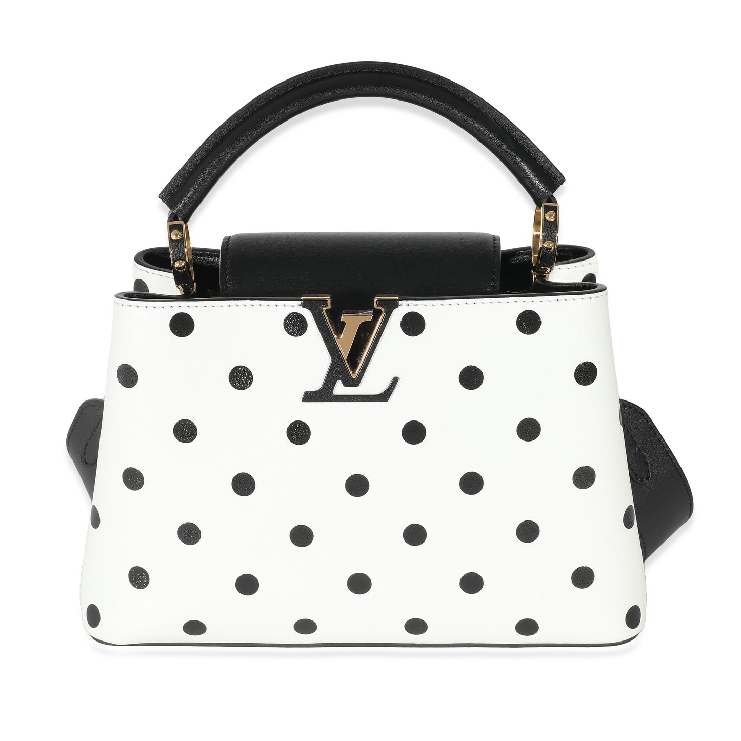 Louis Vuitton Louis Vuitton Black & White Polka Dot Printed Leather Capucines BB