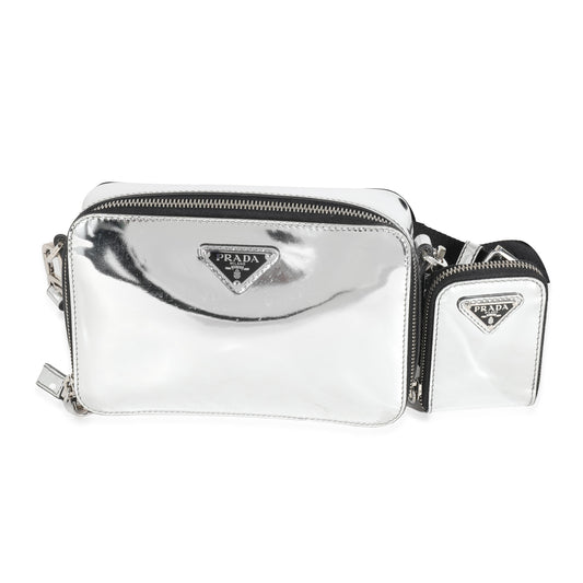 Luxury PradaMetallic Silver Spazzolato Brique Crossbody