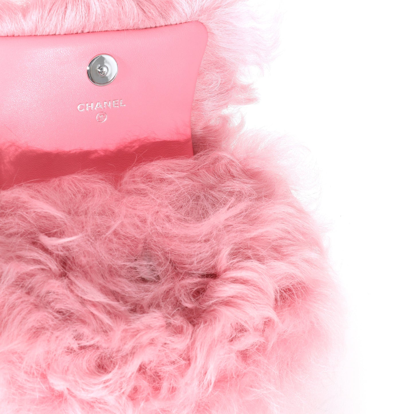 CHANEL Pink Shearling Lambskin Jewel Hook Card Holder