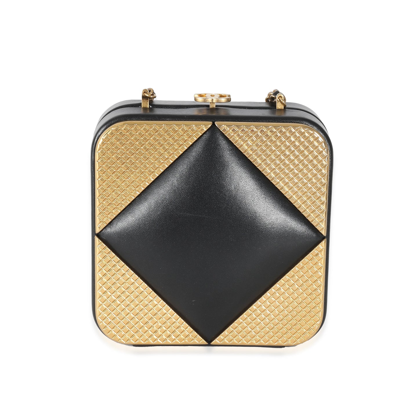 CHANEL Black Lambskin Gold Metal Square CC Clutch