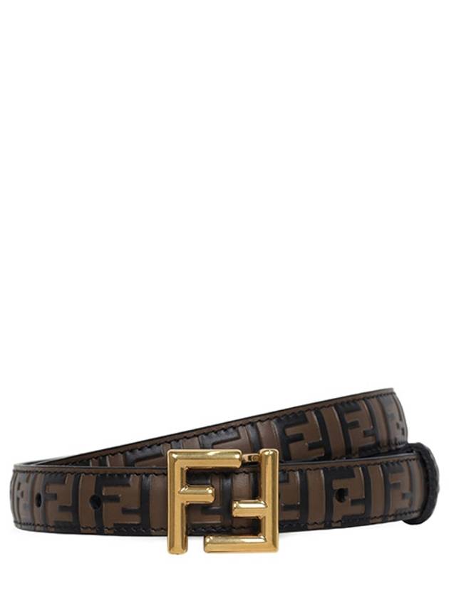 Luxury Fendi FF Square Stud Buckle Leather Belt Brown