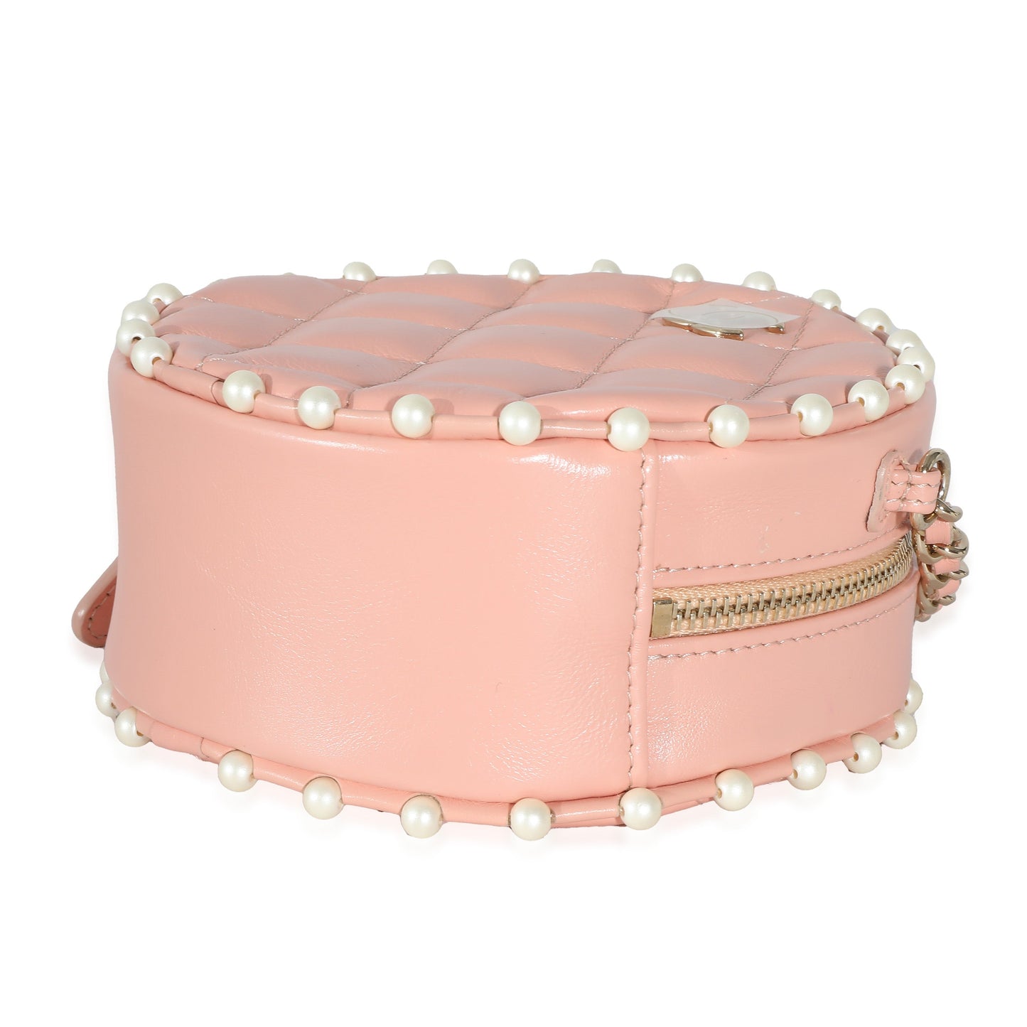 CHANEL Pink Quilted Calfskin Pearl Round Clutch With Chain