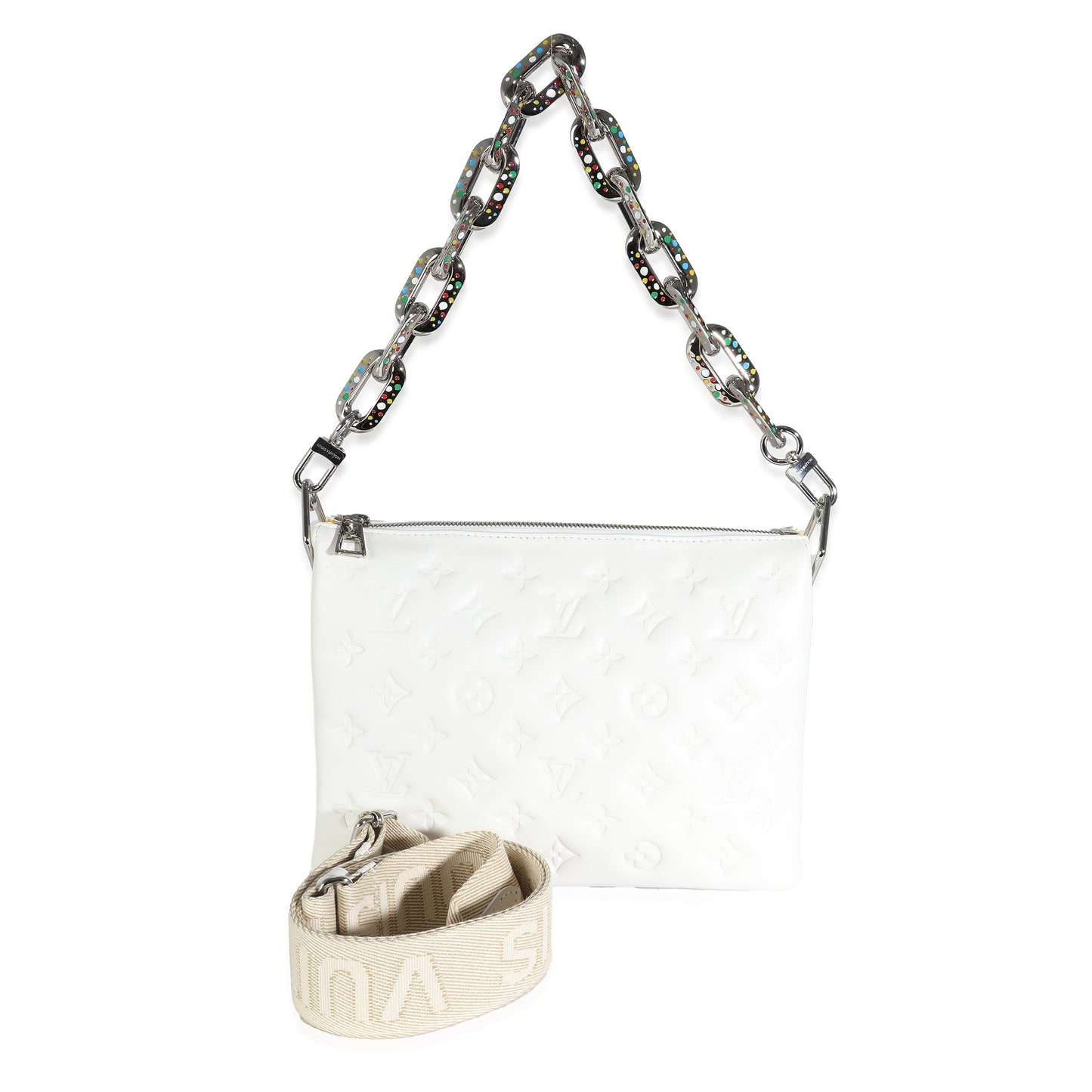 Louis Vuitton x YK White Monogram Embossed Puffy Lambskin Coussin PM