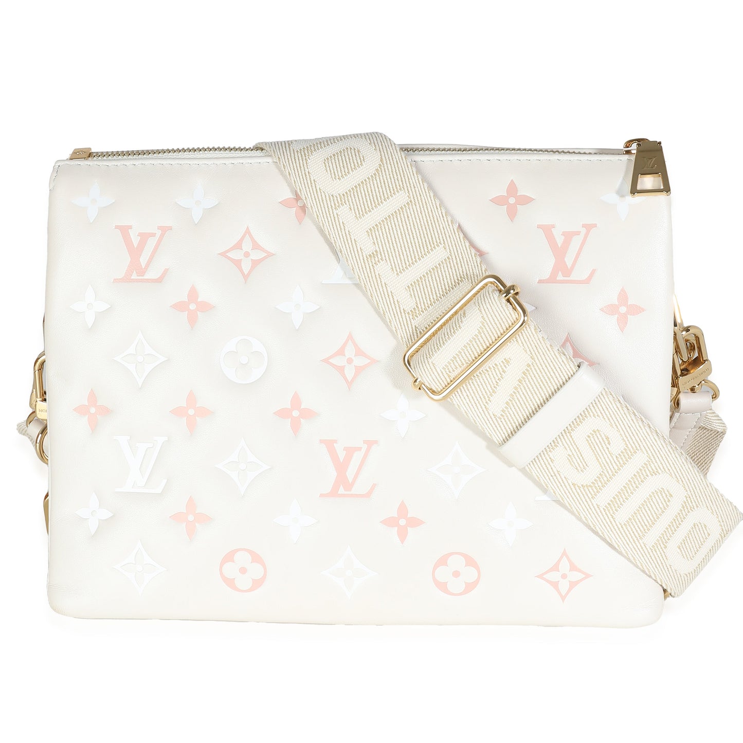 Louis Vuitton Natural Creme Lambskin Embossed Monogram Coussin PM