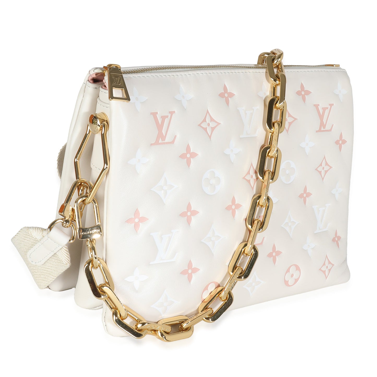 Louis Vuitton Natural Creme Lambskin Embossed Monogram Coussin PM