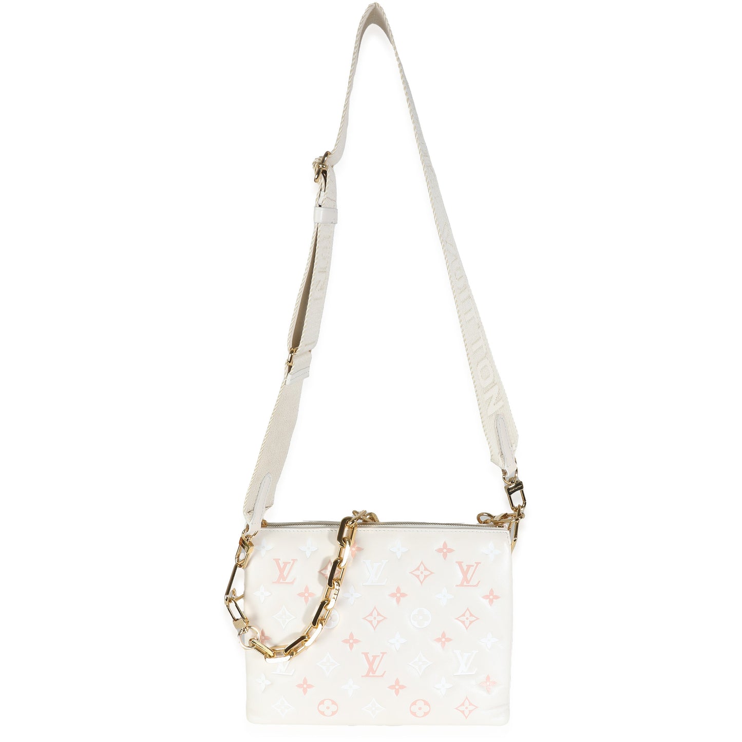 Louis Vuitton Natural Creme Lambskin Embossed Monogram Coussin PM