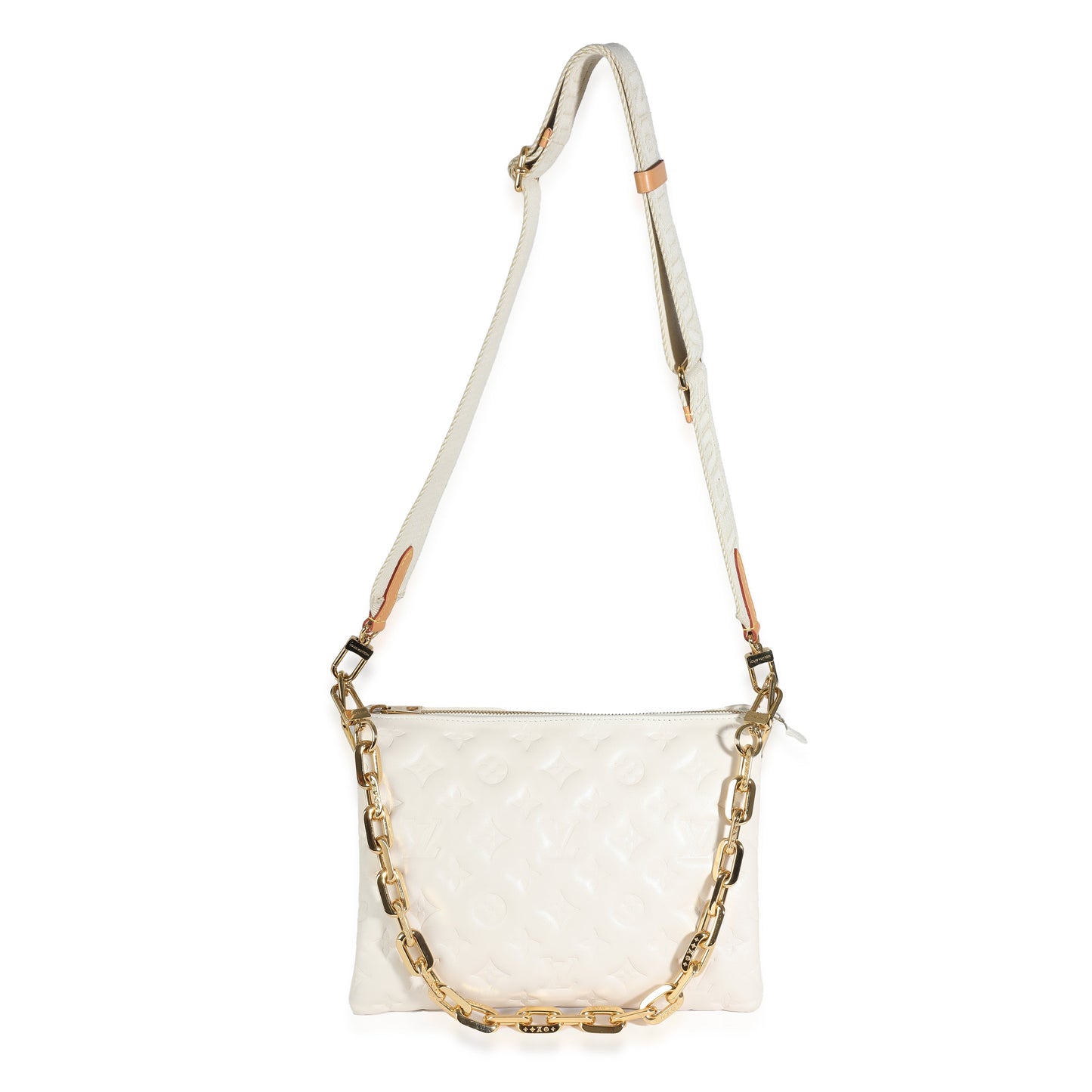 Louis Vuitton Cream Puffy Lambskin Monogram Coussin PM