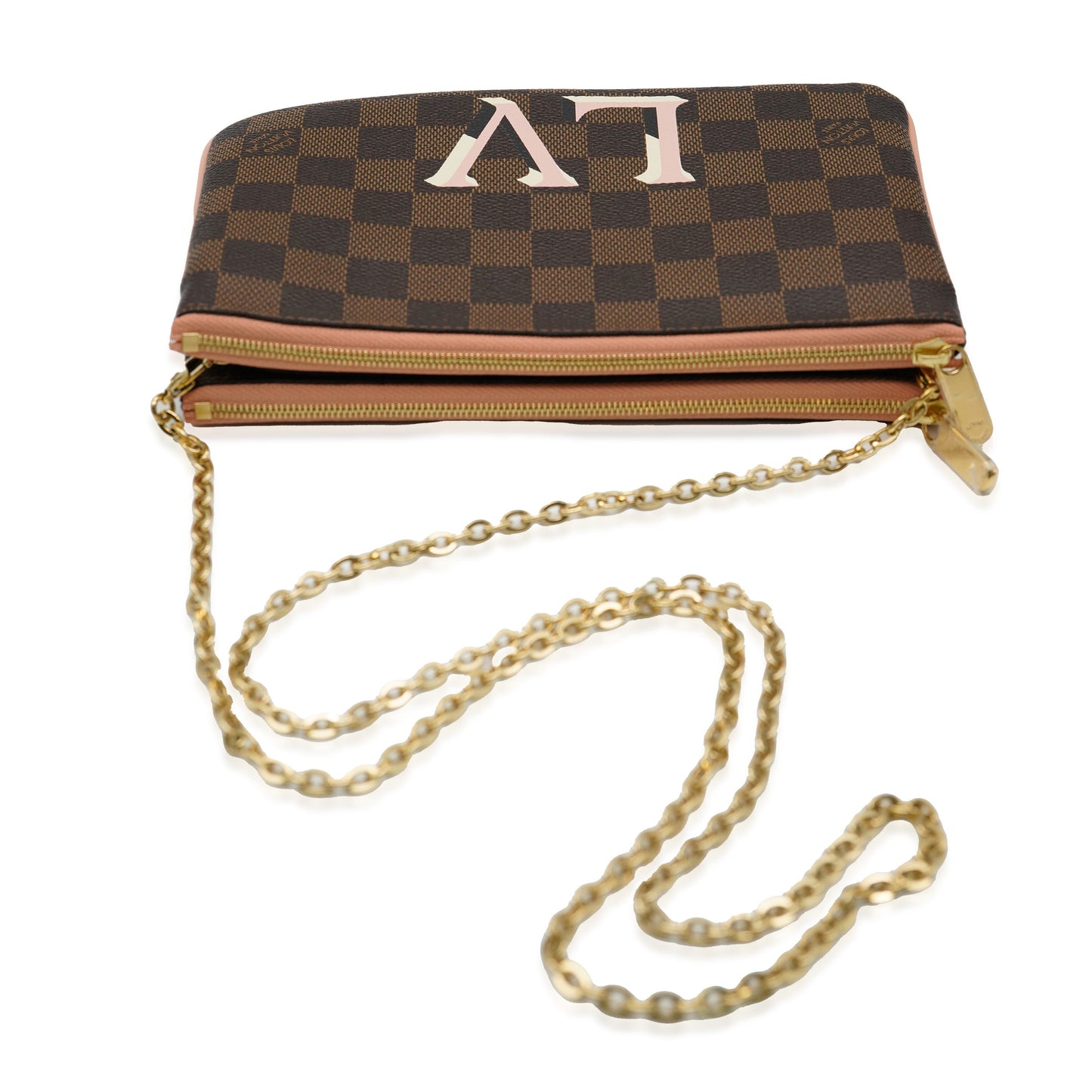 Louis Vuitton Louis Vuitton Pink Damier Ebene Canvas Double Zip Pochette