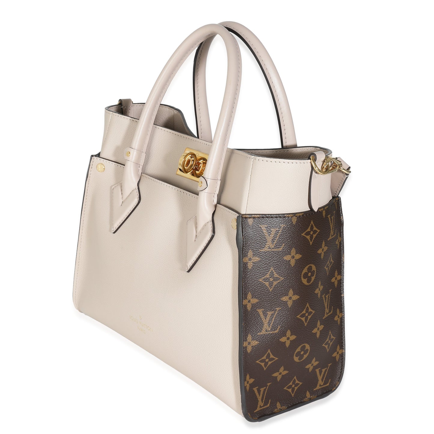 Louis Vuitton Greige Calfskin Monogram Canvas On My Side MM