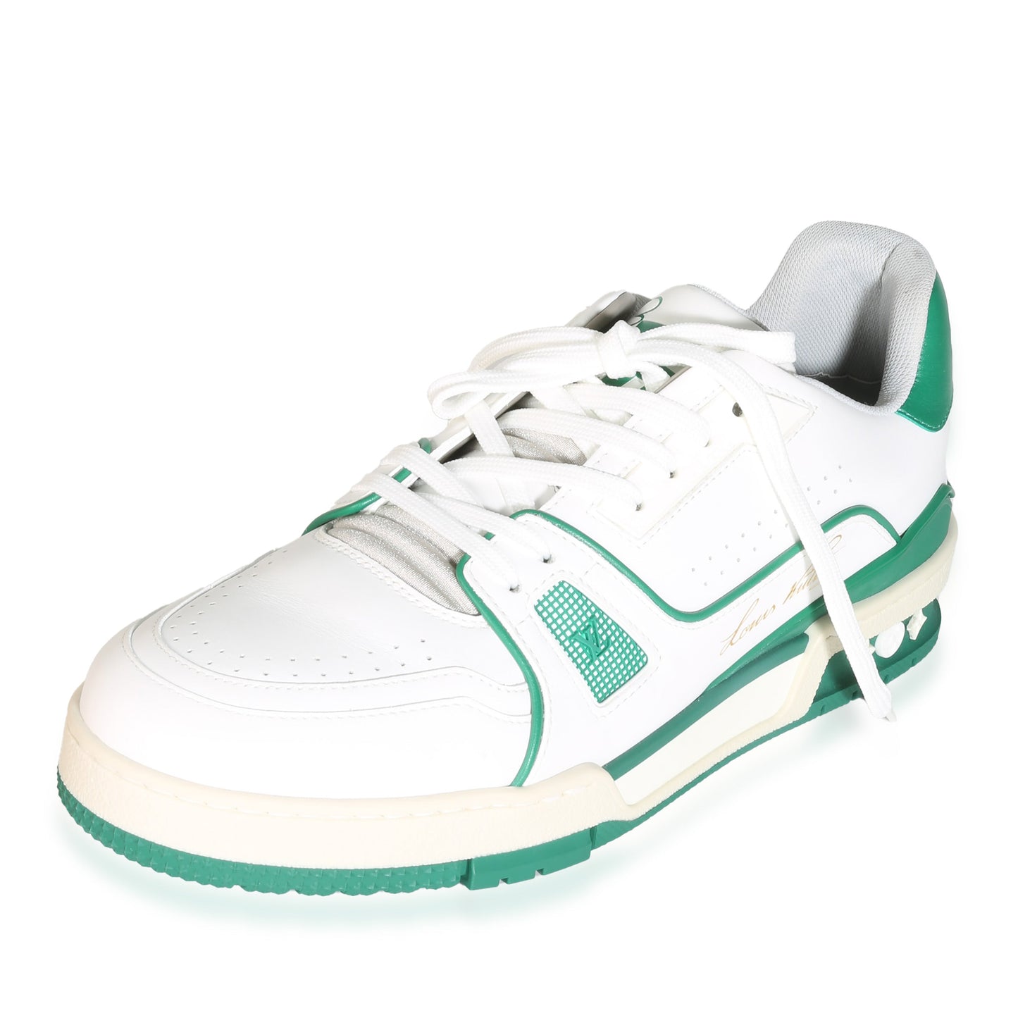 Louis Vuitton Green White Leather LV Trainer Sneaker 6