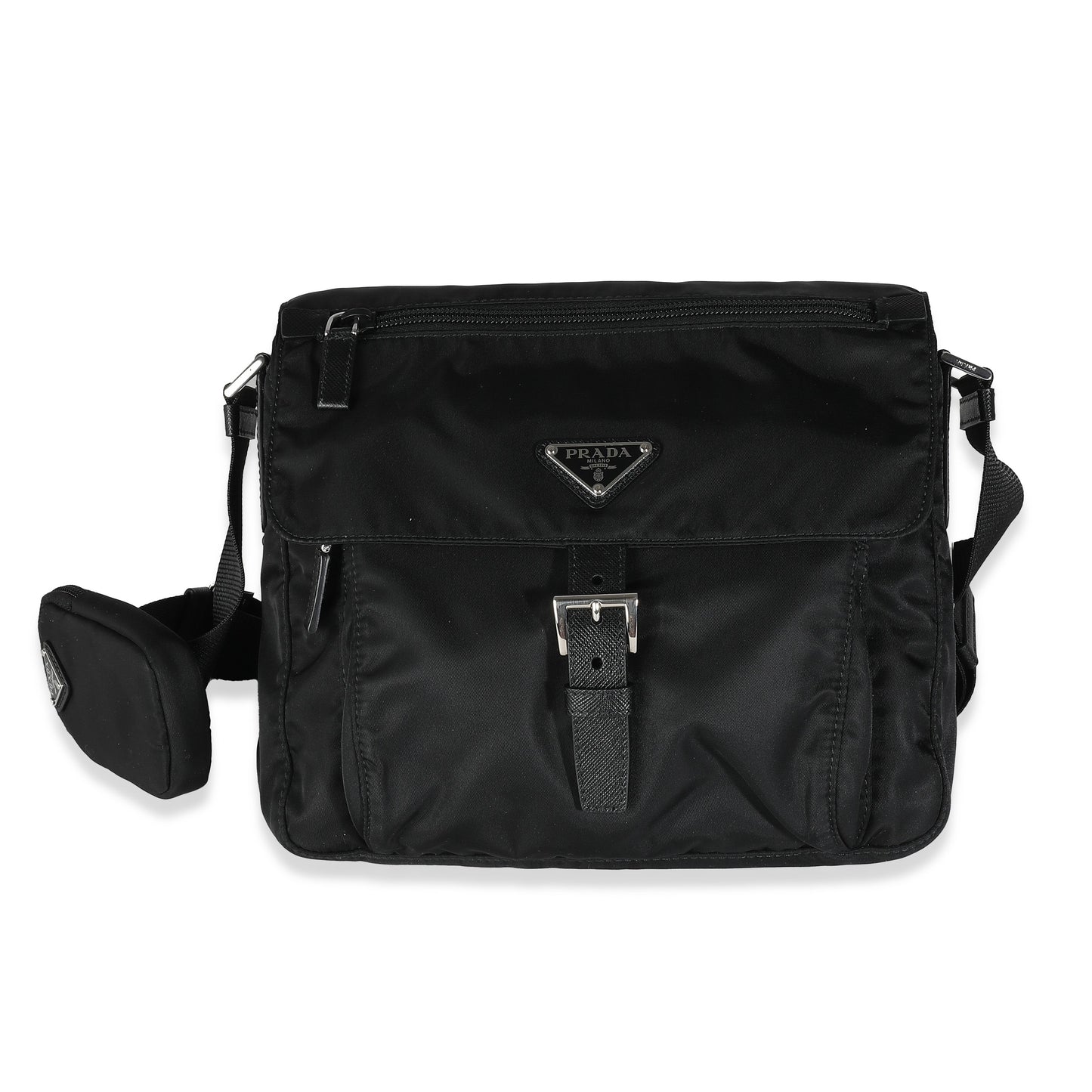 Luxury PradaBlack Re-Nylon Front Pocket Shoulder Bag