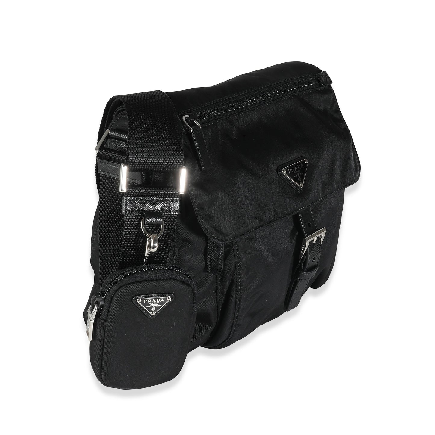 Luxury PradaBlack Re-Nylon Front Pocket Shoulder Bag