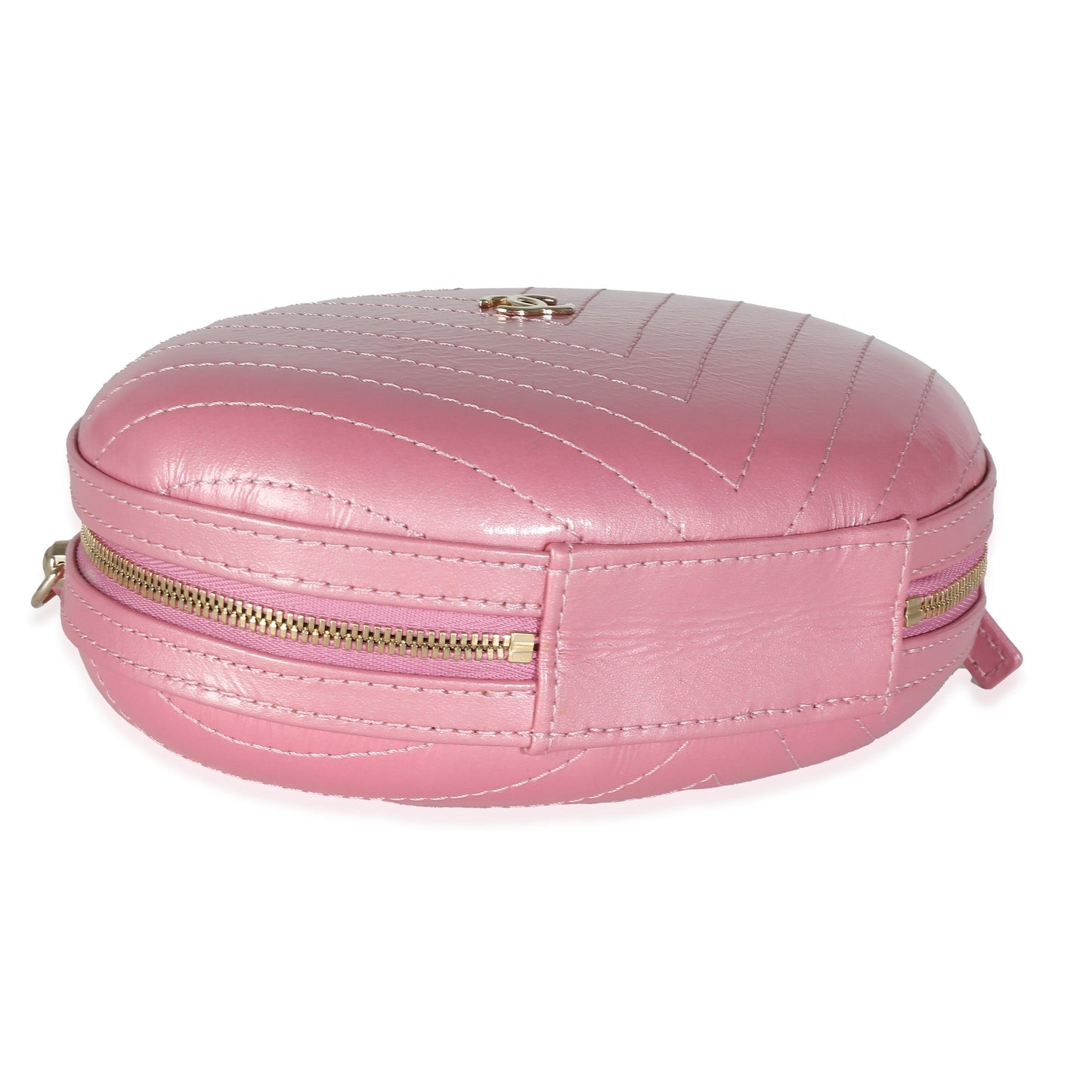 CHANEL Pink Chevron Calfskin Evening Clutch With Chain