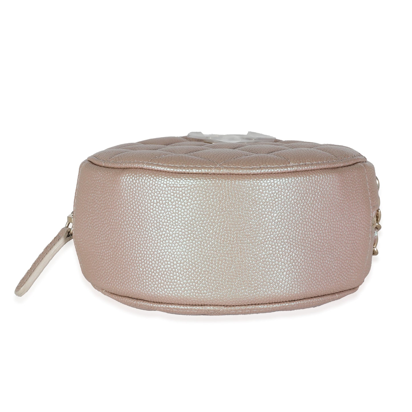 CHANEL Pink Iridescent Quilted Caviar Round Clutch With Chain