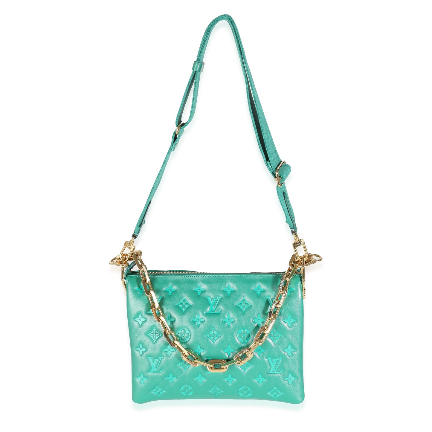 Louis Vuitton Vert Green Monogram Puffy Lambskin Coussin PM
