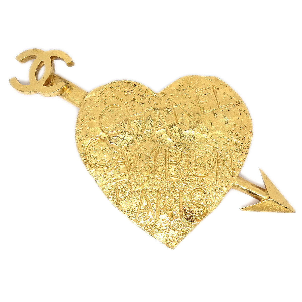 Luxury Chanel 1993 Gold Graffiti Heart Arrow Brooch