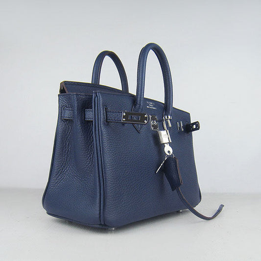 Luxury Hermes Birkin 25cm Handbag 6068 dark blue silver