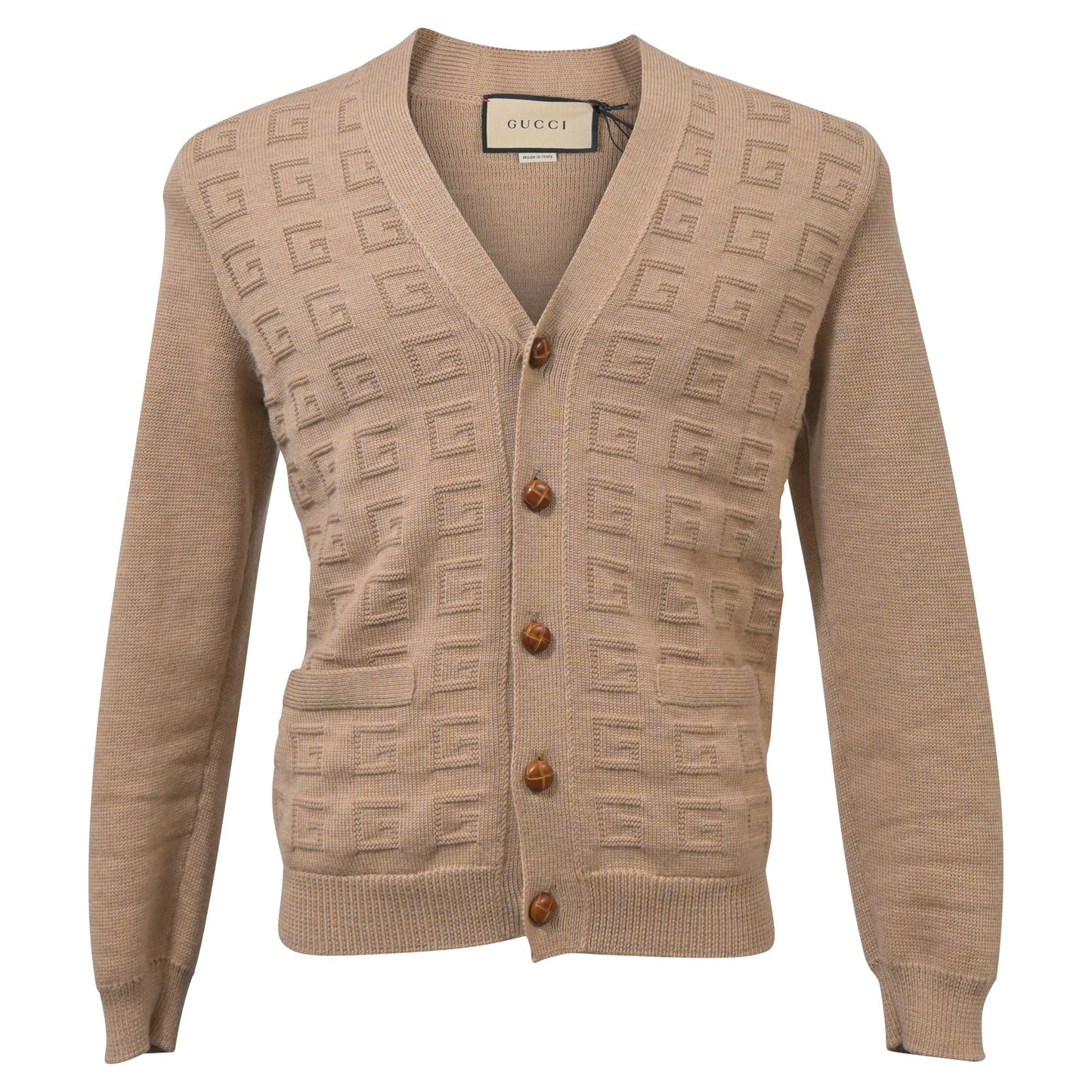 Luxury Gucci Trending 2025 V-Neck GG Pattern Cardigan in Brown Wool